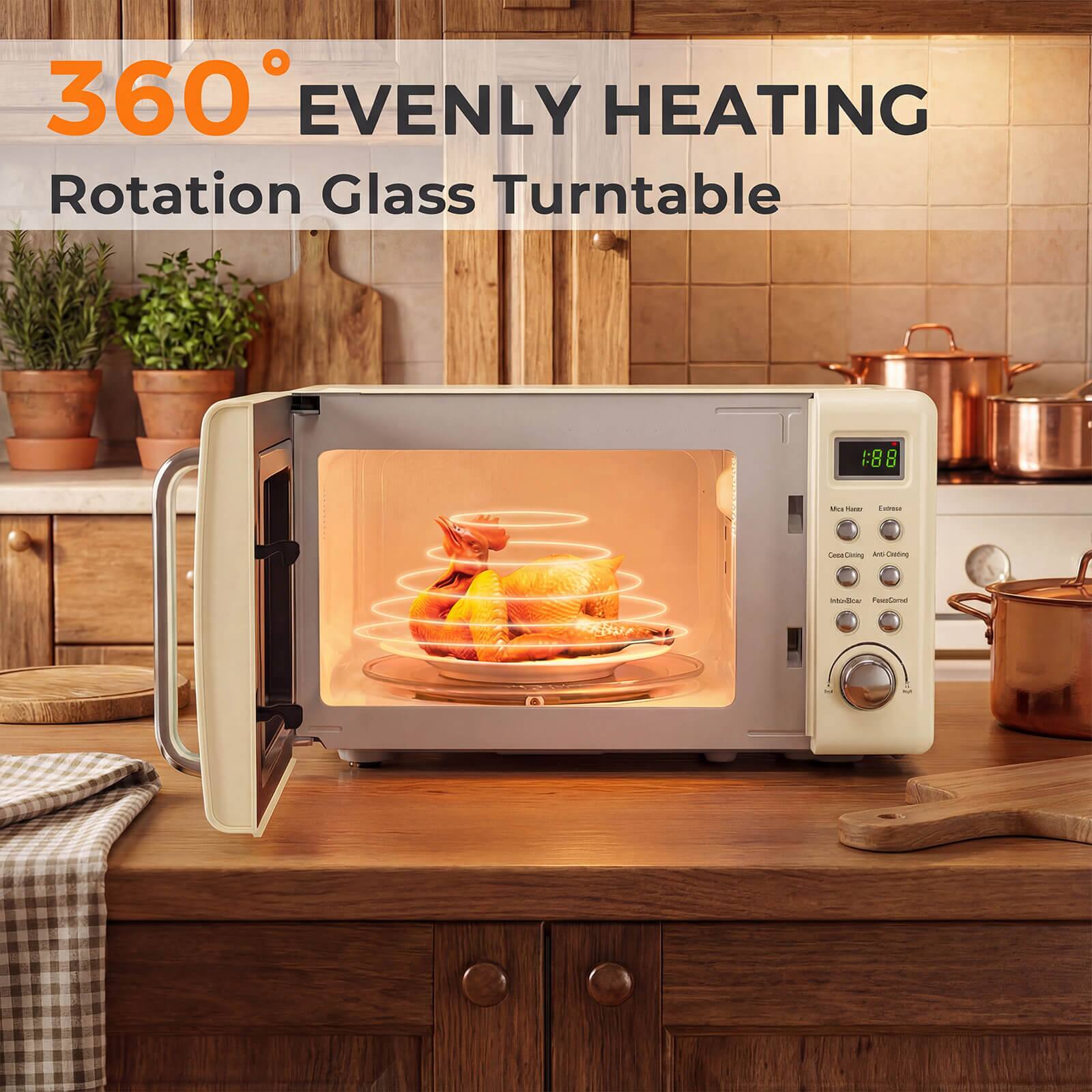 360° EVENLY HEATING  
Rotation Glass Turntable
