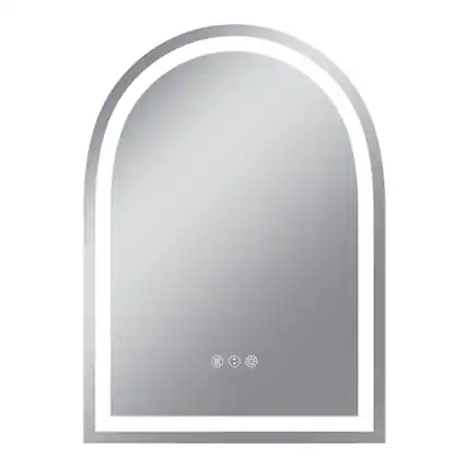 Front. Boyel Living - 20 x 28 in Rectangle Aluminum Frame Arched Mirror with Front Light and Anti-Distortion Glass.