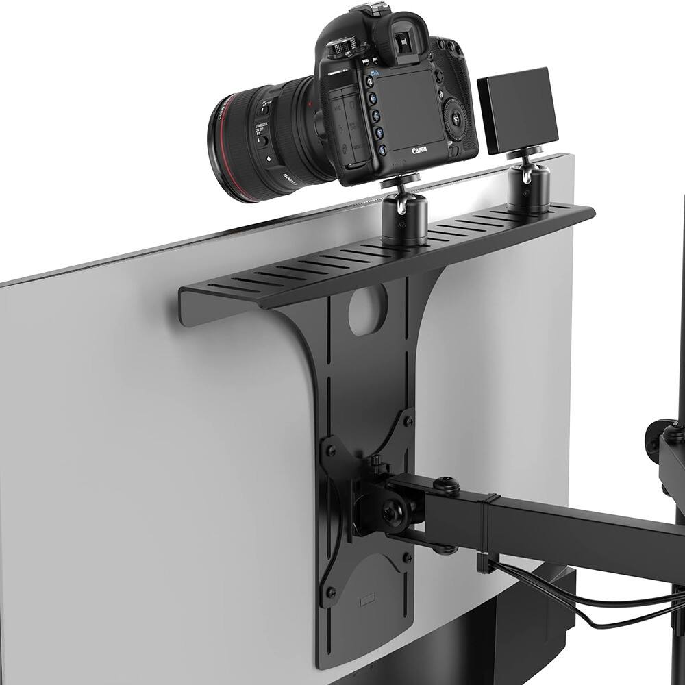 PARKER SLATER - DSLR Monitor Mount Large, Desk Camera Mounting, Light Webcam, Microphone Shelf - Black