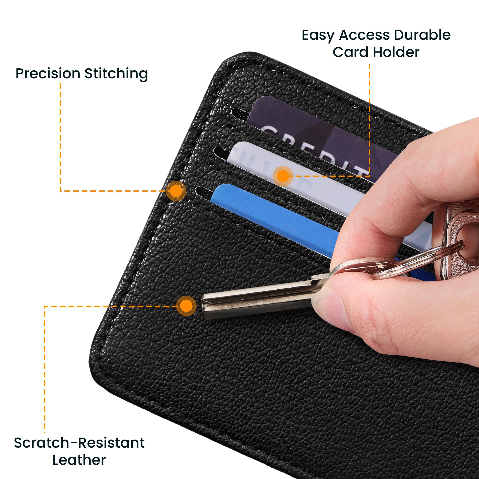 Back. Jadie Link - Credit Card Holder Women Minimalist Wallet Rfid Blocking Wallets Cases Small Window Men Black Four-slot Card Holder - Vintage Brown.