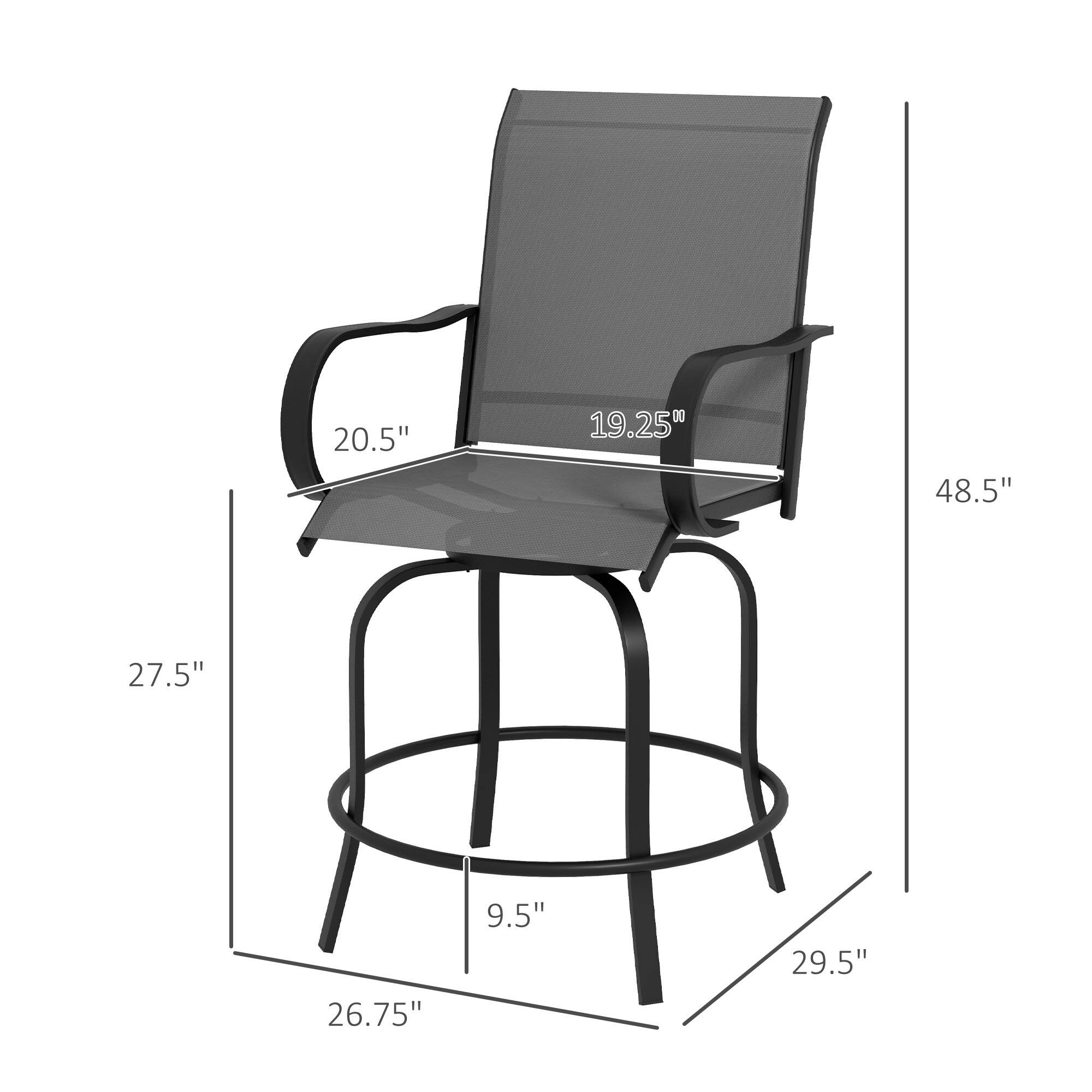 The dimensions of the chair are:

- Height: 48.5"
- Width: 27.5"
- Depth: 20.5"
- Seat height: 26.75"
- Armrest height: 19.25"
- Leg width: 9.5"
- Leg depth: 29.5"