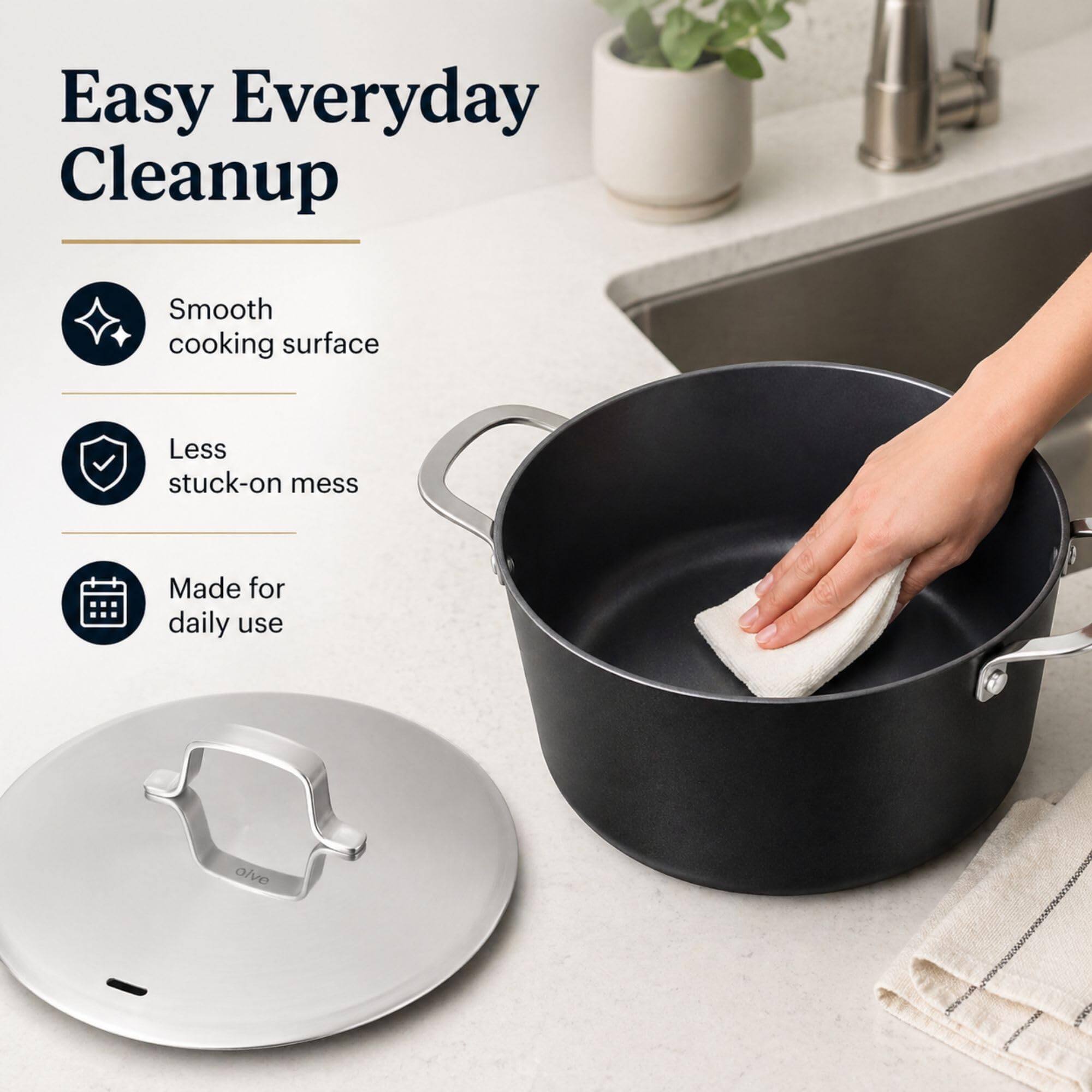 Easy Everyday Cleanup  
Smooth cooking surface  
Less stuck-on mess  
Made for daily use