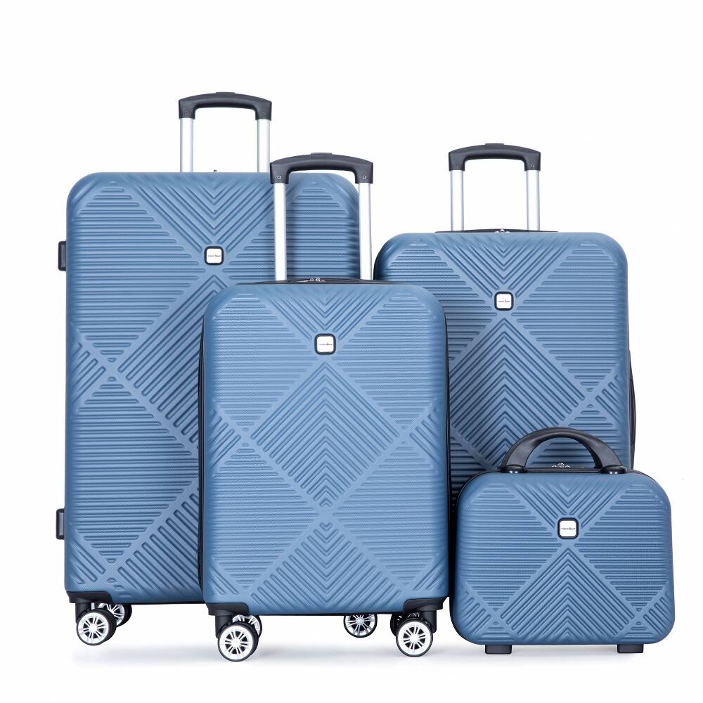 Angle. Ropilly - Ropilly 4 Piece Hard Shell Luggage Set Blue Luggage Set with Spinner Wheels 14 Inch Cosmetic Train Case - Blue.