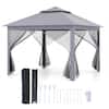 Front. Costway - Costway 11 ft × 11 ft Pop up Gazebo with Mesh Netting Sidewalls, Vented Top, Drainage Holes - Gray.