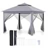 Costway - 11 ft × 11 ft Pop up Gazebo with Mesh Netting Sidewalls, Vented Top, Drainage Holes - Gray