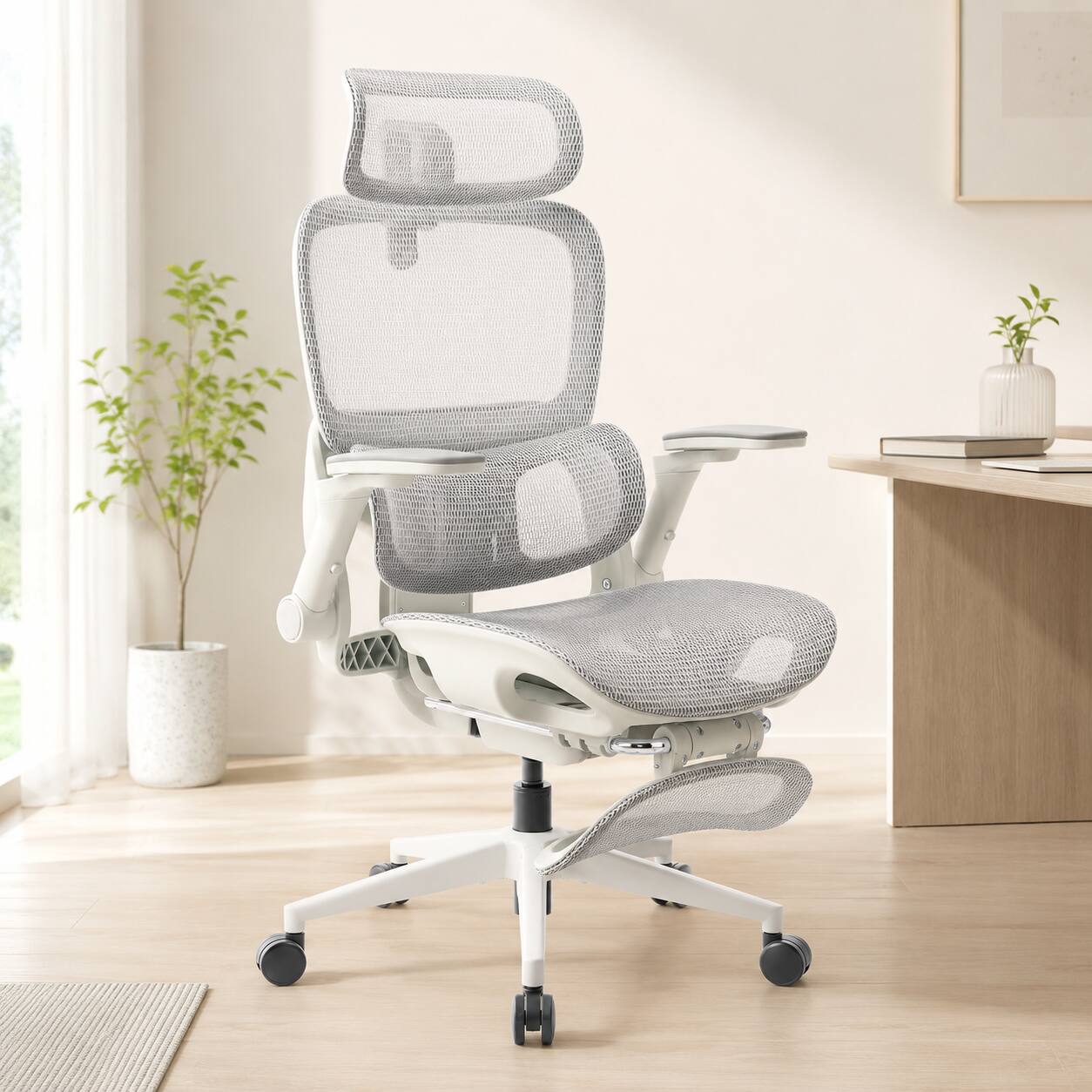 Left. SIHOO - Sihoo B300 Pro Ergonomic Office Chair with Footrest, 6D Flip-up Armrests & Breathable Mesh High Backm, Adult, 330lbs - Gray.