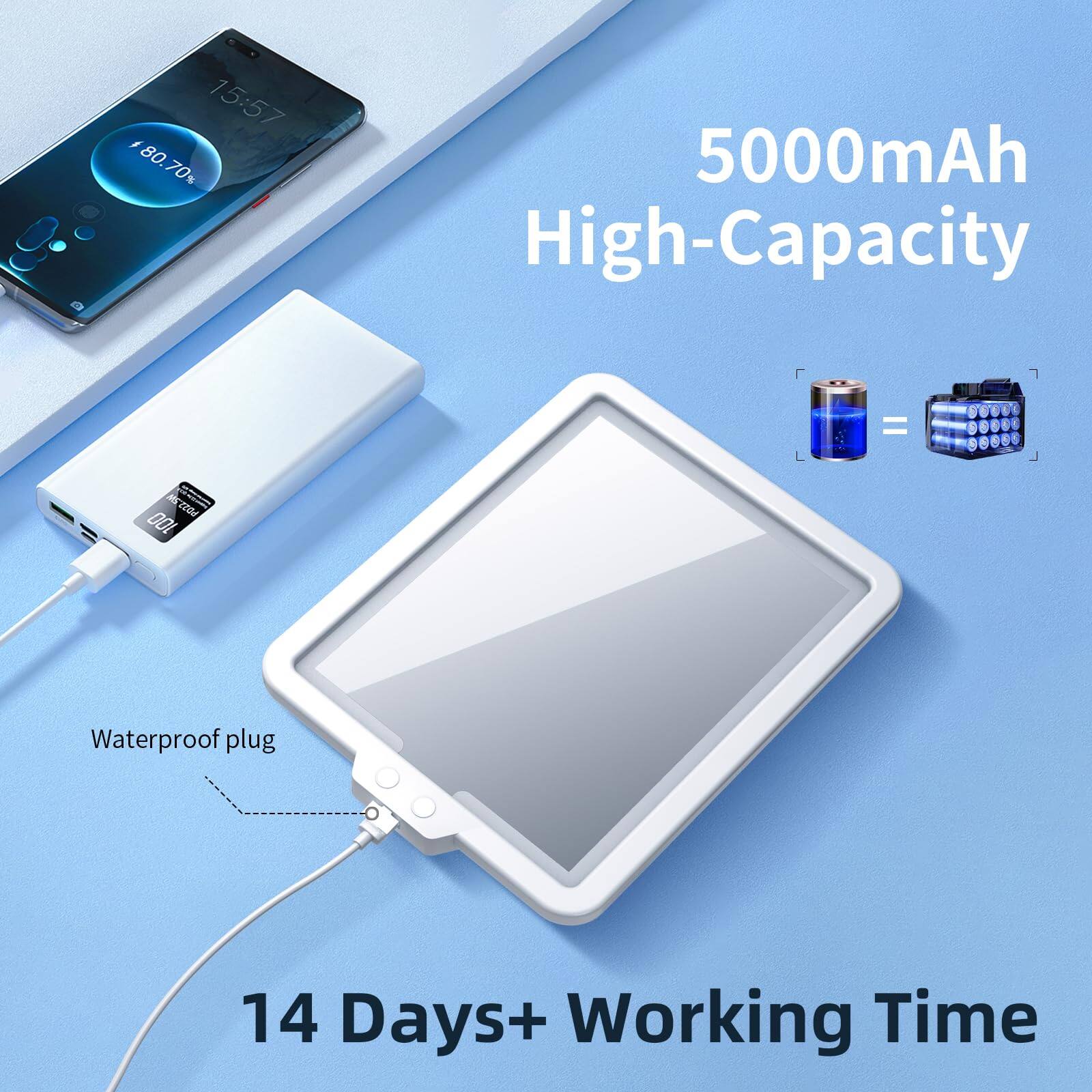 0D 15:57 80.70% 70% 5000mAh High-Capacity 7 = L MECEM F 100 Waterproof plug 14 Days+ Working Time