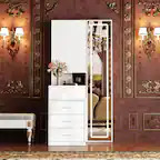 Front. Famapy - LED Full - Length Mirror Vanity Set with Hidden Makeup Desk & Ample Storage - White.