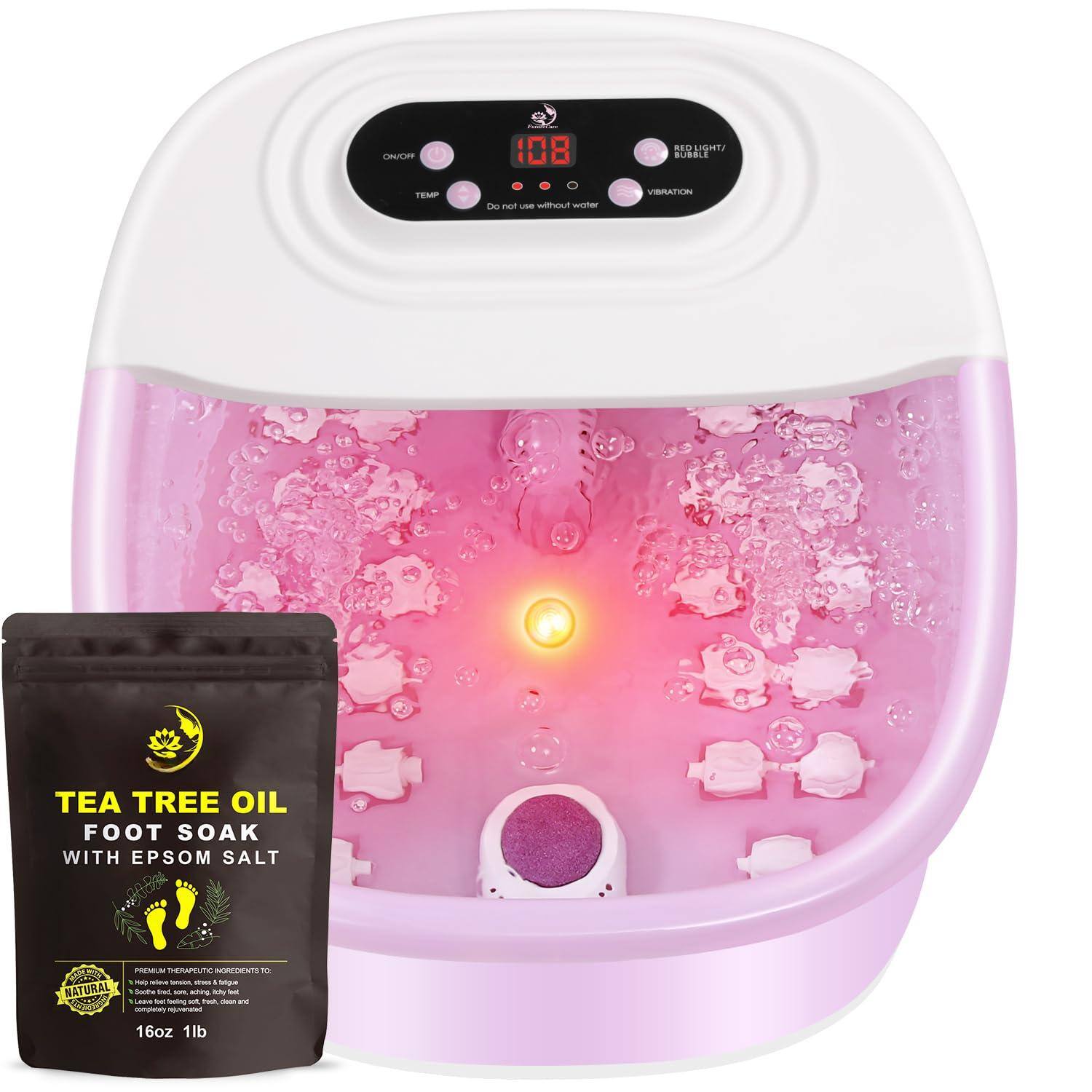 Live At Space - Foot Spa Bath Heat Bubbles Vibration Jets 16oz Tea Tree Epsom Salt 22 Rollers Red Light 95-118°F - 642146674907