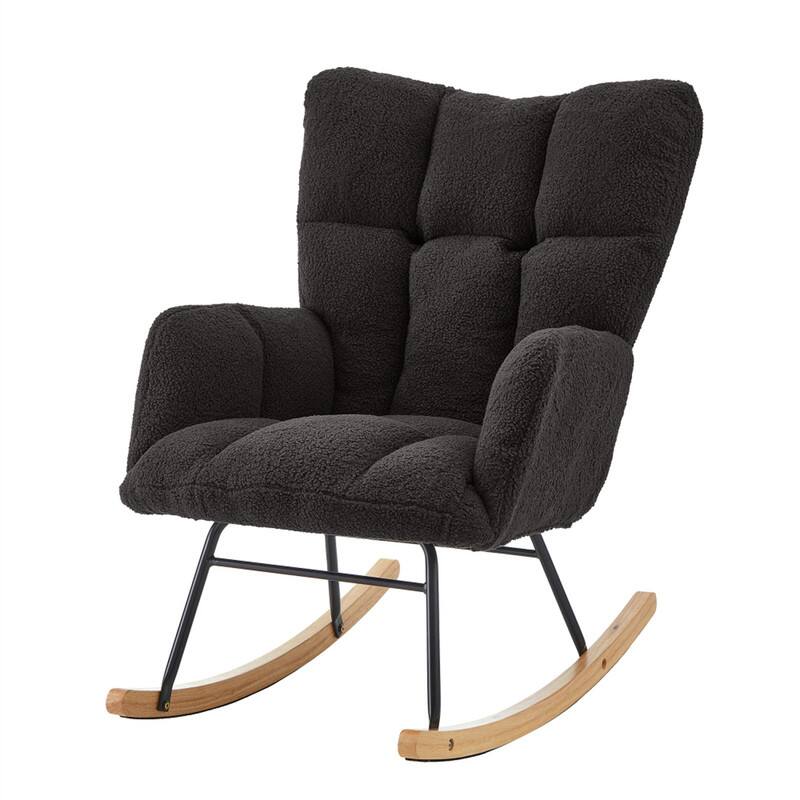 Alt View 6. HTUTWOO - Glider Chair for Living Room - Tufted Upholstered Teddy Fabric Rocking Chair, Metal Frame Accent Chair - Dark Gray.
