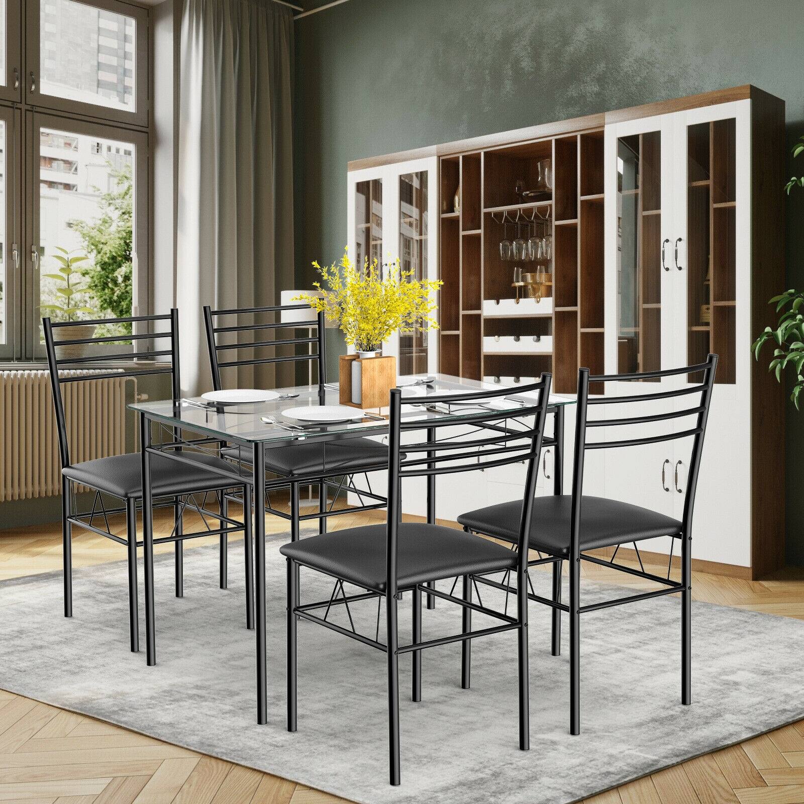 Alt View 8. Ecooso - 5 Piece Dining Set with Tempered Glass Top Table and 4 Upholstered Chairs - Black.
