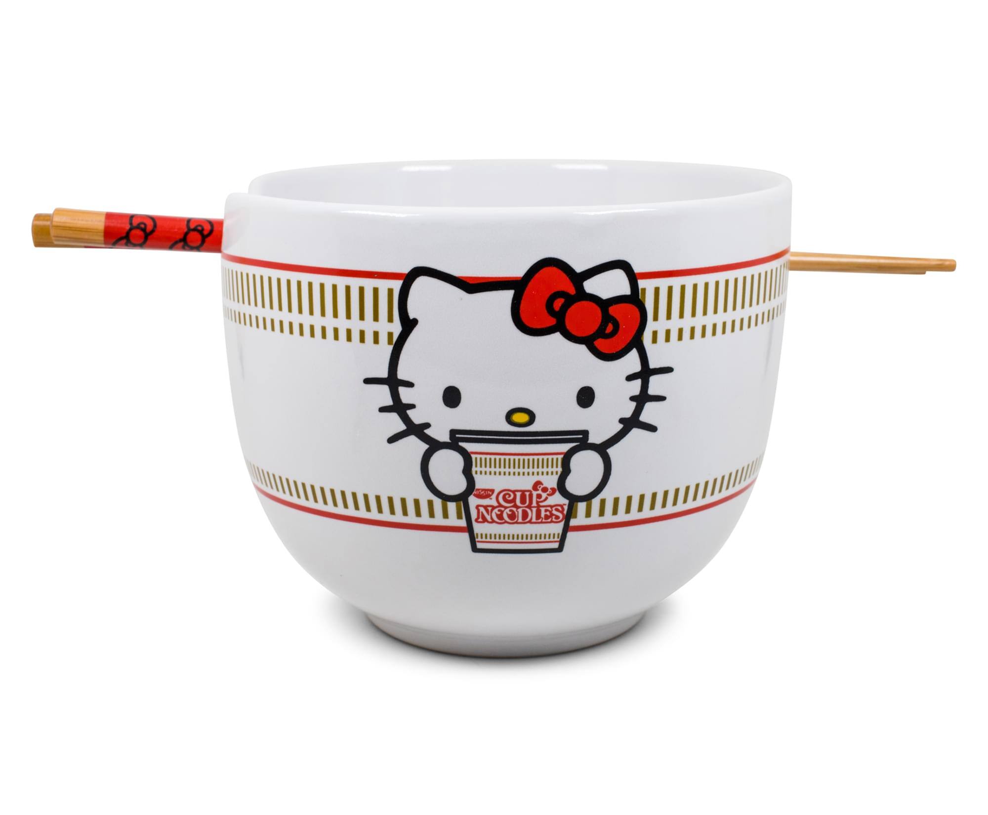 Silver Buffalo - Hello Kitty Cup Noodle Japanese Dinnerware Set | 20-Ounce Ramen Bowl, Chopsticks - Red