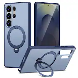 Dteck - Magnetic Case for Samsung Galaxy S25 Ultra with 360° Rotating Ring Stand, Military-Grade Shockproof Protective Cover - Blue