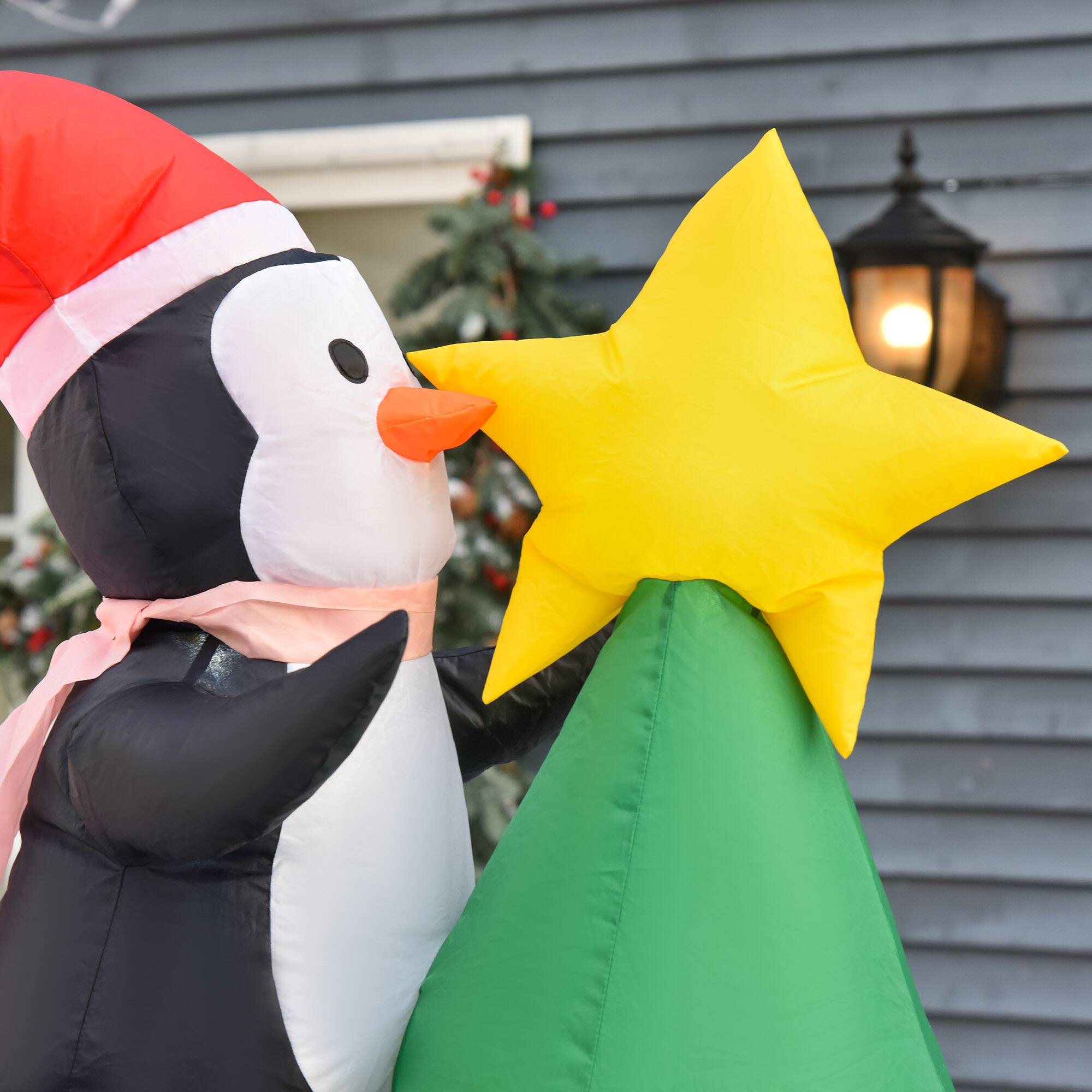 Alt View 7. Homcom - 6ft Inflatable Christmas Tree with Santa & Penguin, Outdoor Blow-Up Yard Decor, LED Lights - Green.