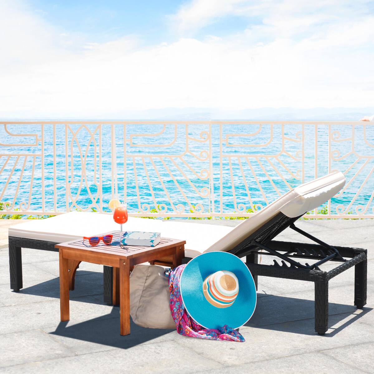 Alt View 8. Gymax - Gymax Patio Cushioned Rattan Lounge Chair Chaise Couch w/ Adjustable Height Outdoor - black.