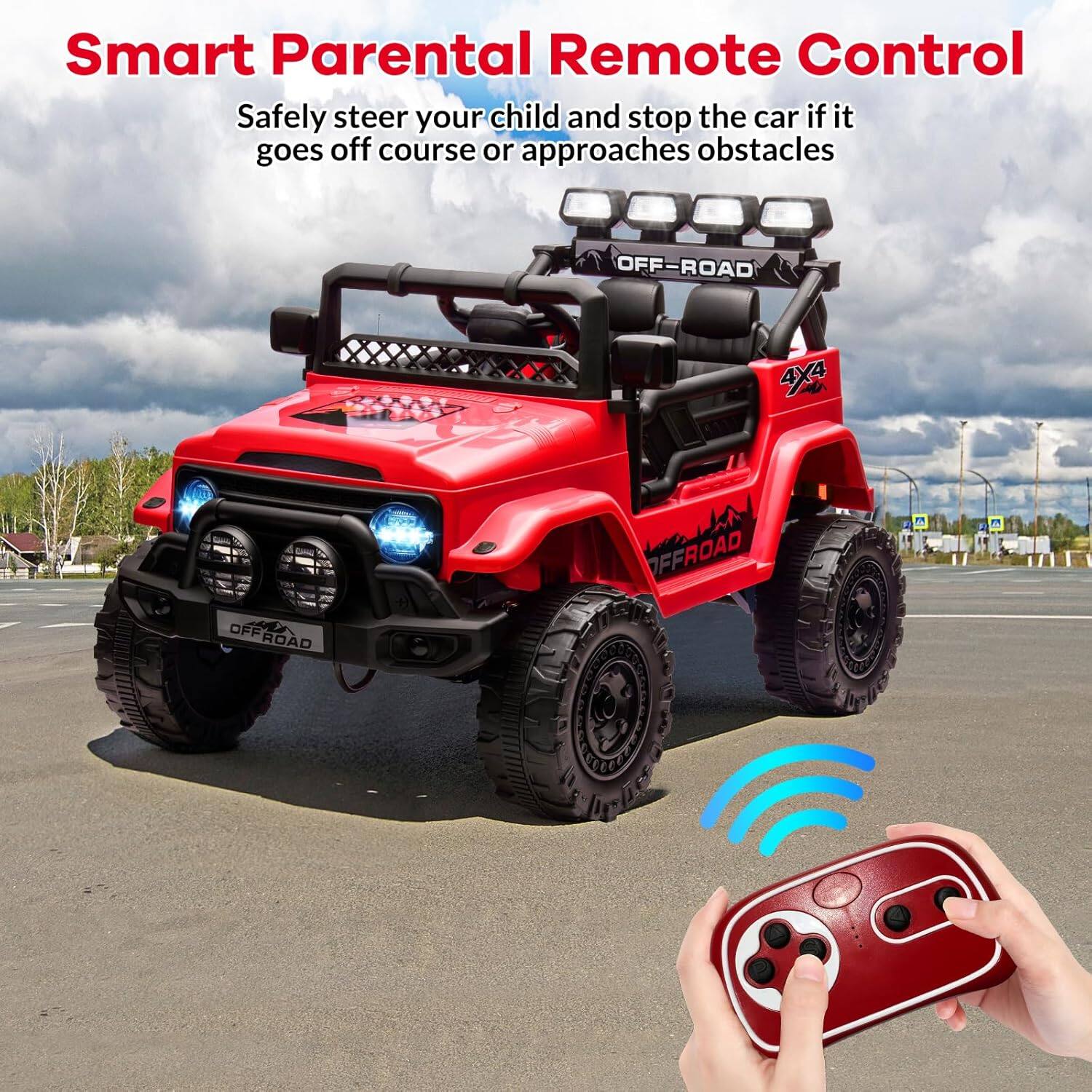 Smart Parental Remote Control  
Safely steer your child and stop the car if it goes off course or approaches obstacles