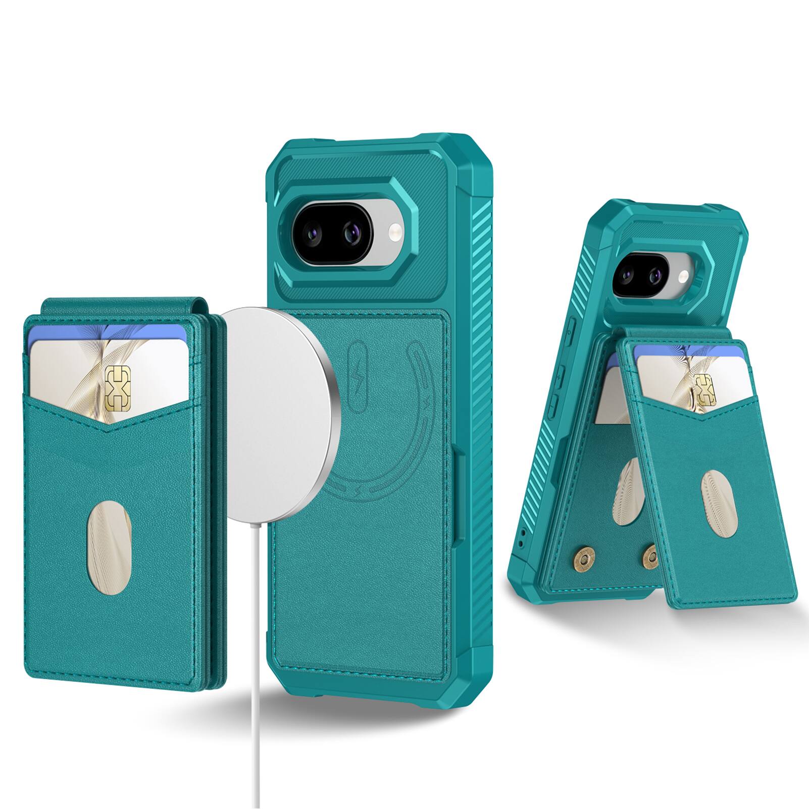 Front. Dteck - For Google Pixel 10a 2-in-1 Magnetic Leather Flip Stand Wallet Case RFID Blocking Detachable Card Holder - Green.