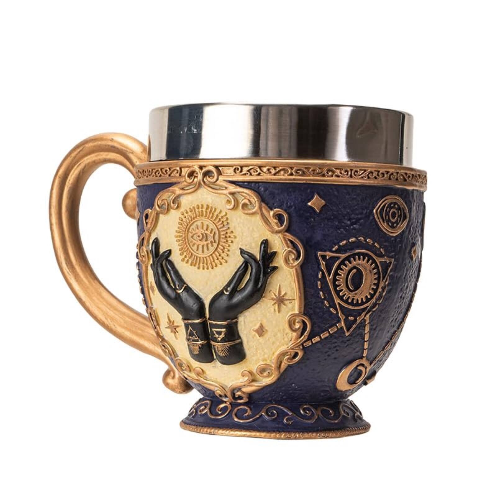 Alt View 1. Pacific Trading - Tarot Tea Cup 8 floz Resin And Stainless Steel Mug with Mystical Symbols Ideal for Coffee Tea Drinks - Multicolor.