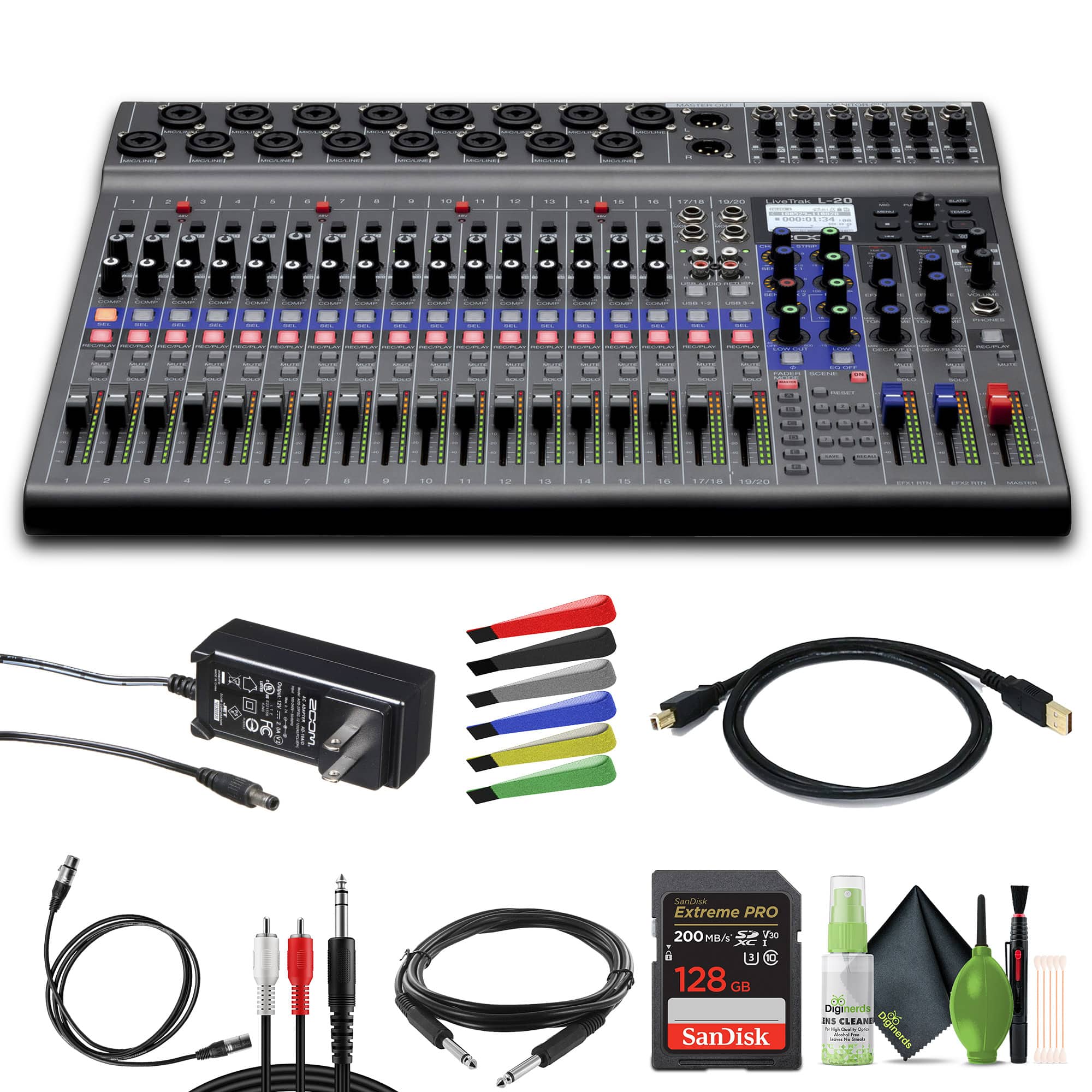 Zoom - LiveTrak L-20 - 20-Input Digital Mixer & Multitrack Recorder Bundle