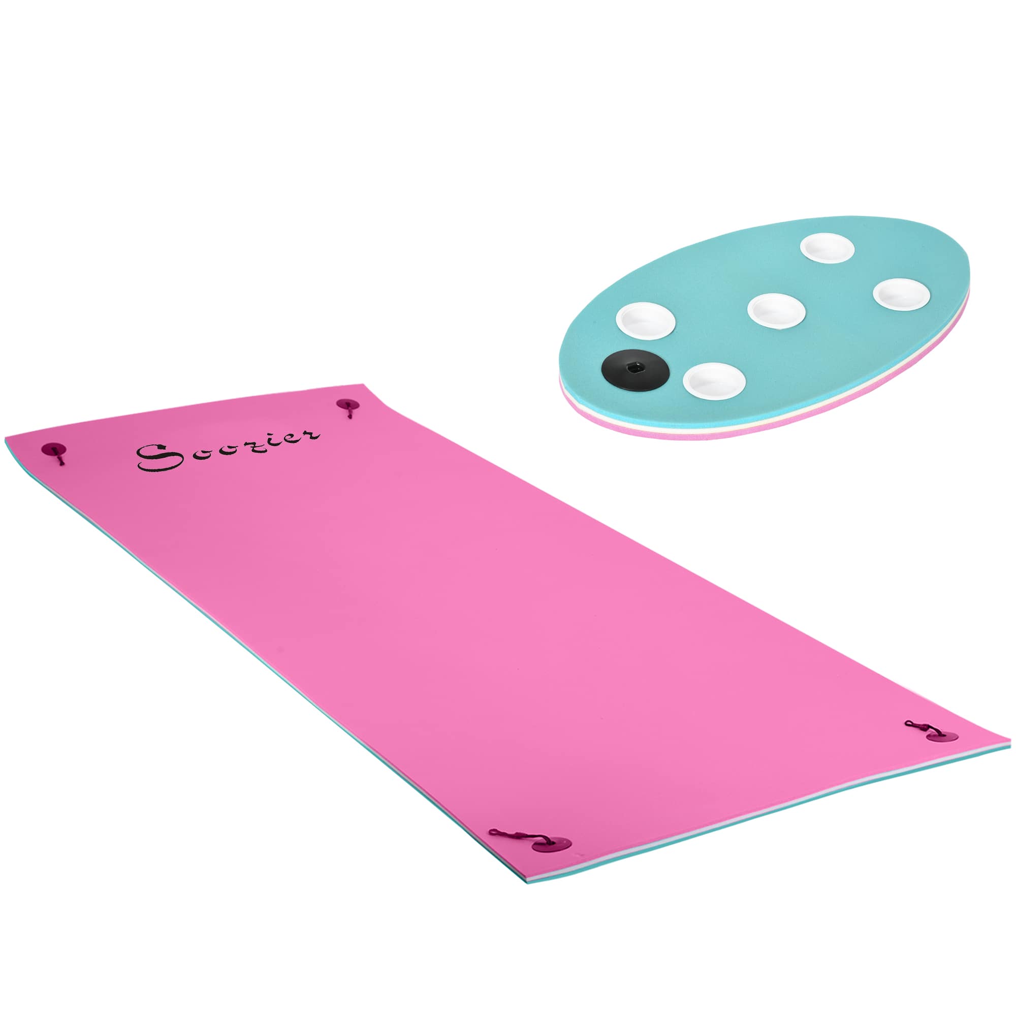 Soozier - 12' x 5' Lily Pad Floating Mat with Cup Holder Table, 3-Layer Portable Roll-Up Water Mat Float Dock for 2-3 People price history on PriceWatchPro