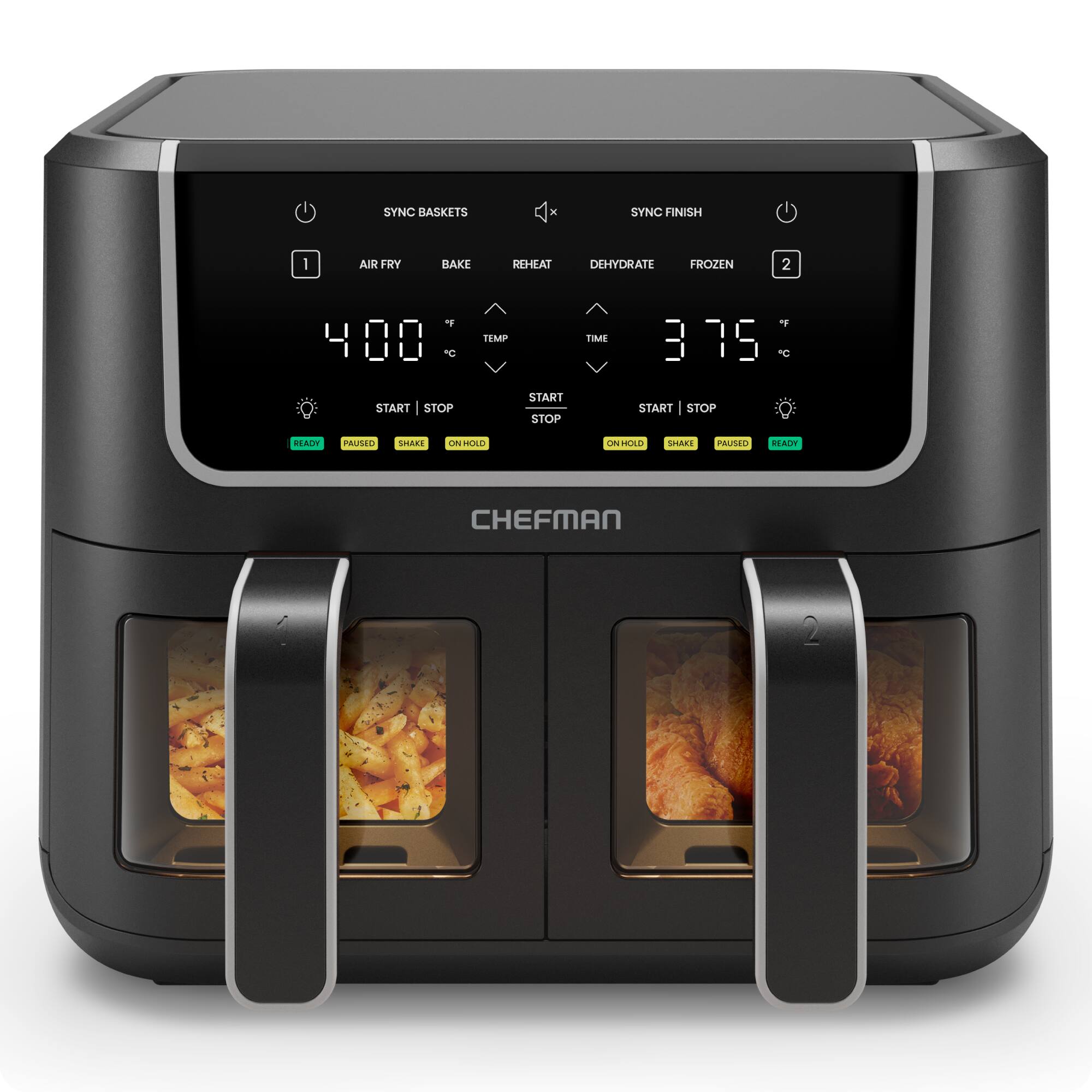 Chefman - TurboFry 6-Quart Dual-Basket Air Fryer with Easy View Windows, Sync Finish, Digital Touch Controls - Black