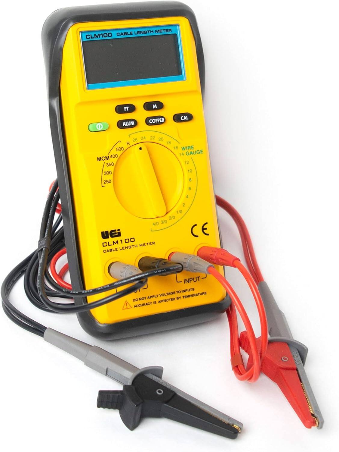 LENGTH METER CLM100 CABLE  
FT ALUM  
M COPPER  
CAL  
26 24 R 500 MCM 400 350 300 250  
22 20 18 16 WIRE 14 GAUGE 12 10 8 6  
4  
2 1/0 2/0 4/0 3/0 UEi CE CLM 1 00 LENGTH METER CABLE  
SWART  
VW=) INPUT TO INPUTS APPLY VOLTAGE TEMPERATURE DO NOT BY IS AFFECTED ! ACCURACY