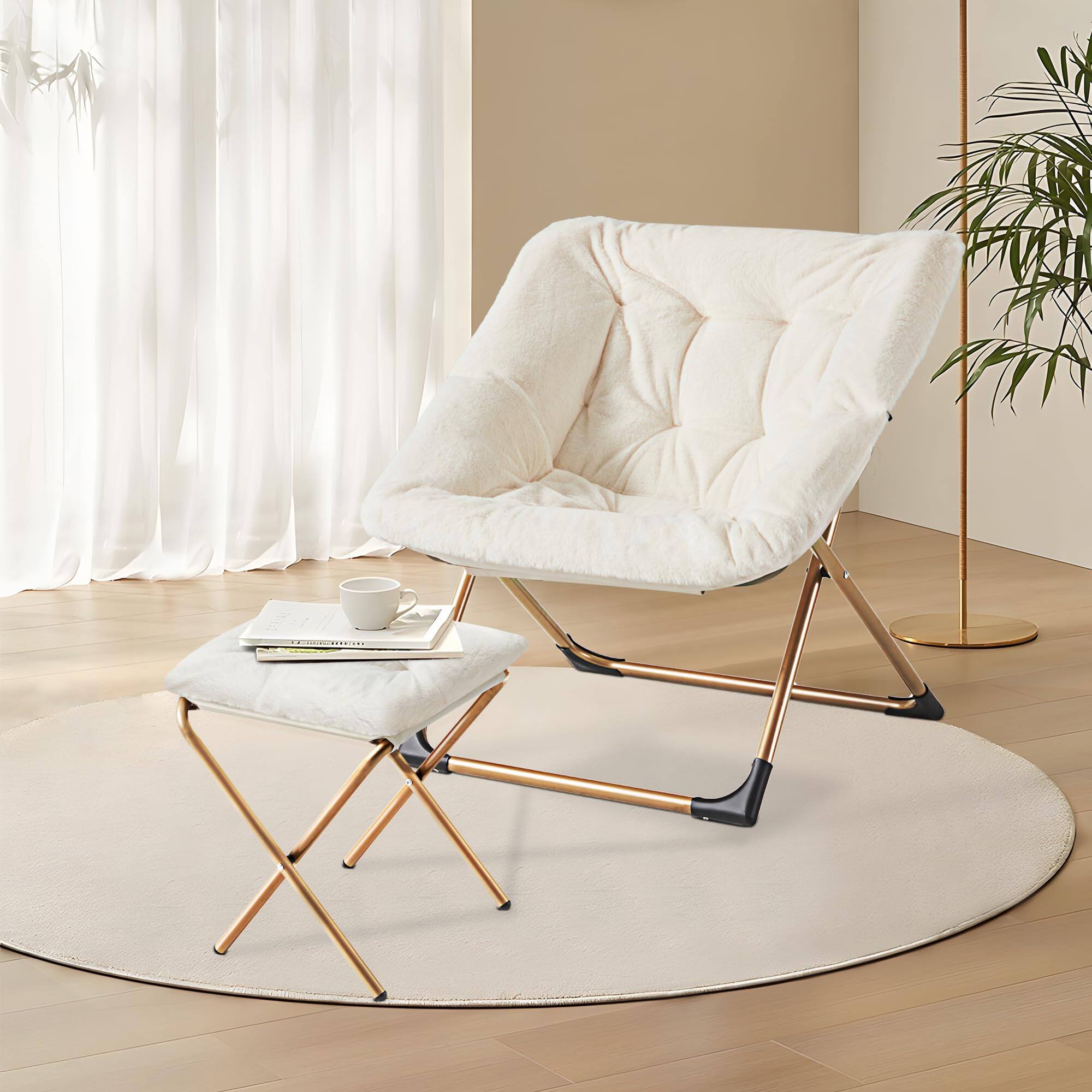 Alt View 5. JETRANSPORT - Comfy Oversized Saucer Chair Ottoman Soft Faux Reading Lounge Adults Stable X-large Metal Frame Non-slip - Ottoman-pink.