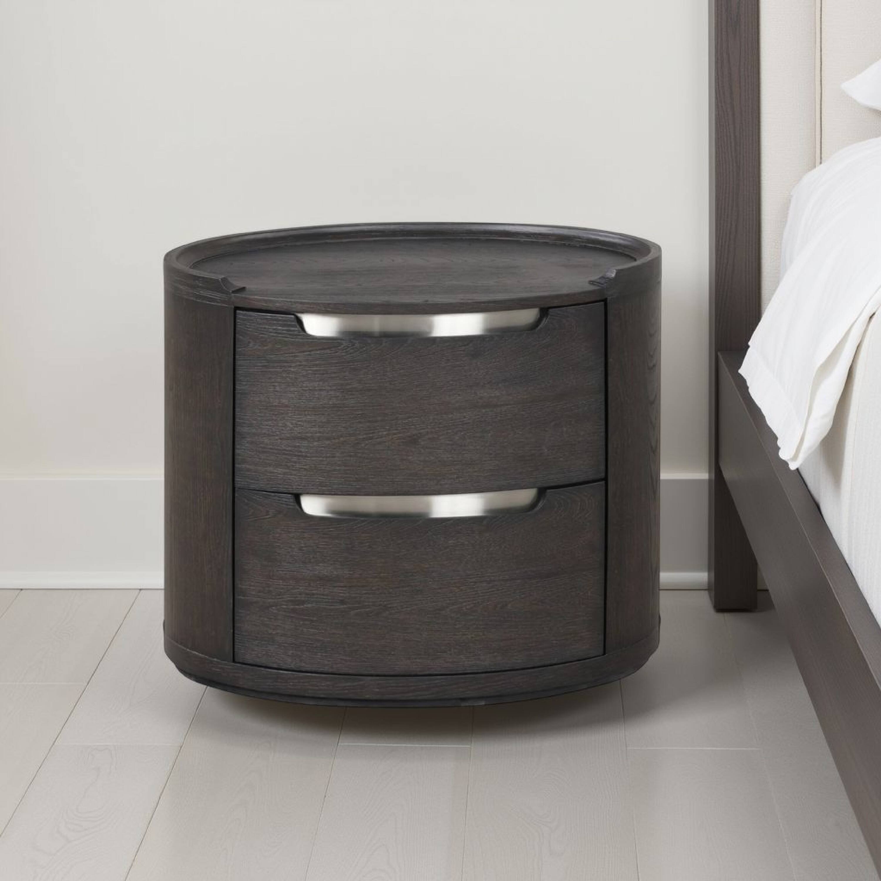 Alt View 5. Manhattan Lane - Osko Nightstand, 2 Storage Drawers, Nickel Trim - Black, Nickel.