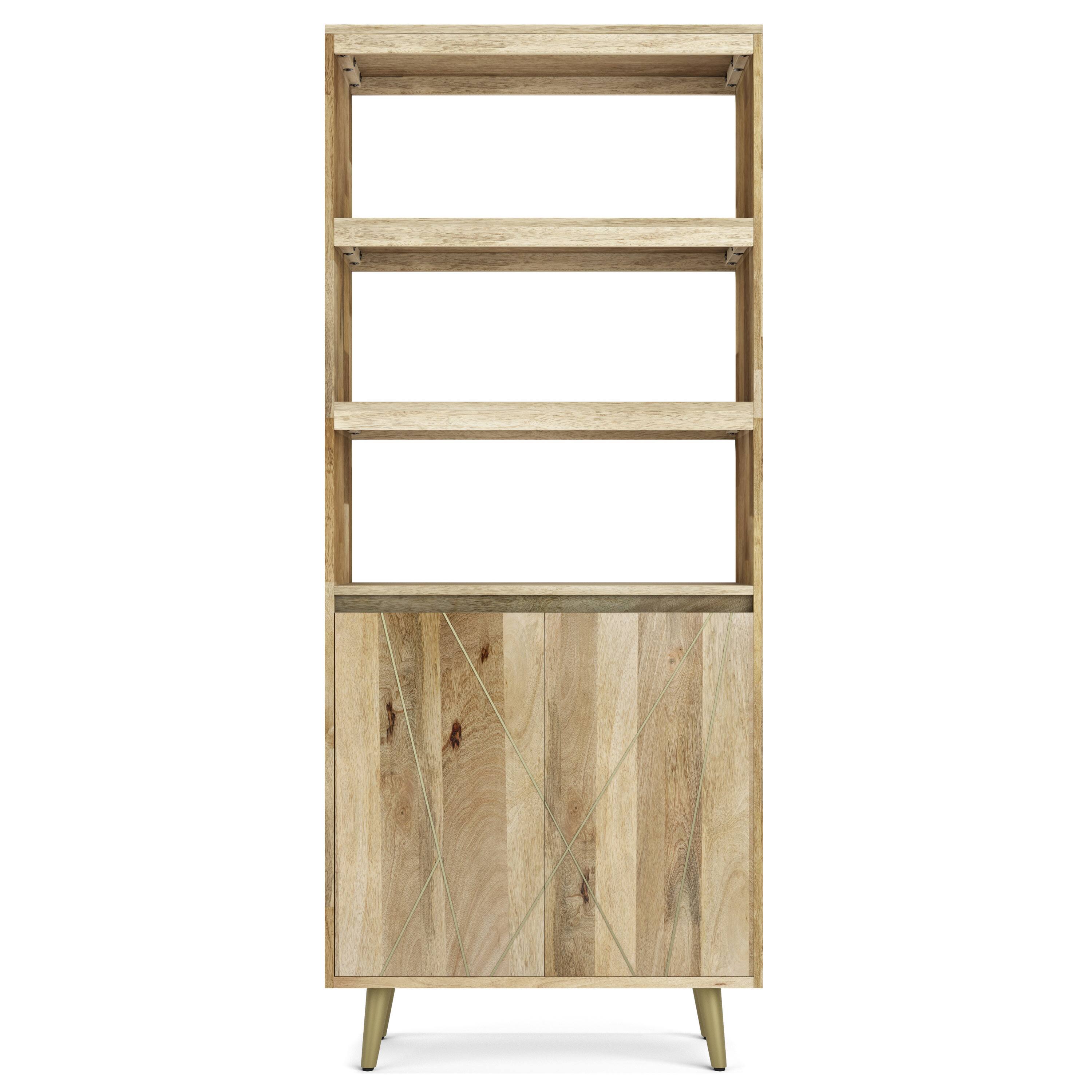 Left. Simpli Home - Jager SOLID MANGO WOOD 72 inch x 30 inch Contemporary Bookshelf with Doors in Natural - Natural.