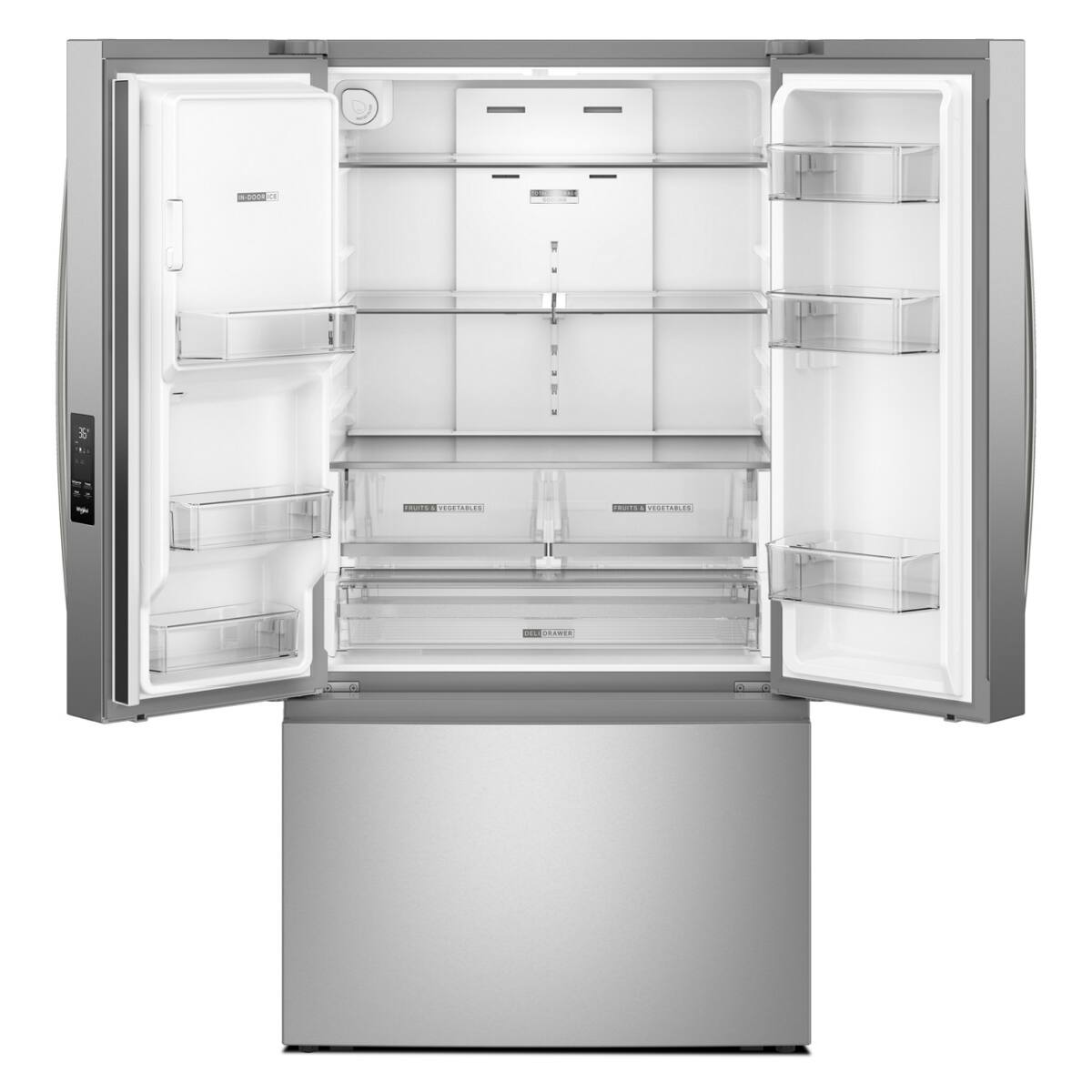 Angle. Whirlpool - 30 Cu. Ft. French Door Refrigerator with In-Door Water and Ice Maker - Fingerprint-Resistant Stainless Finish.