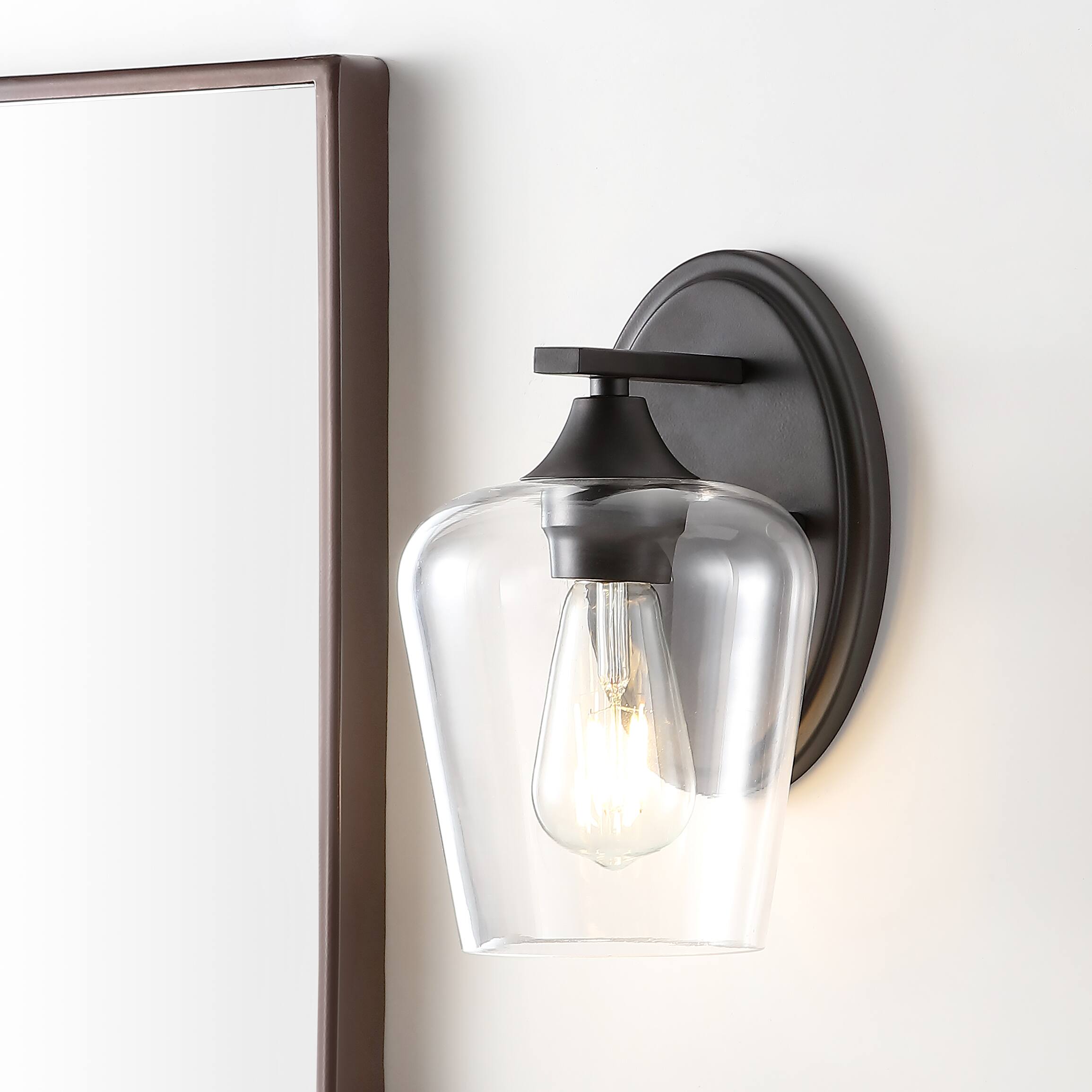 Alt View 1. Jonathan Y - Jayne 6" 1-Light Iron/Glass Cottage Rustic LED Vanity Light, Oil Rubbed Bronze - Oil Rubbed Bronze.