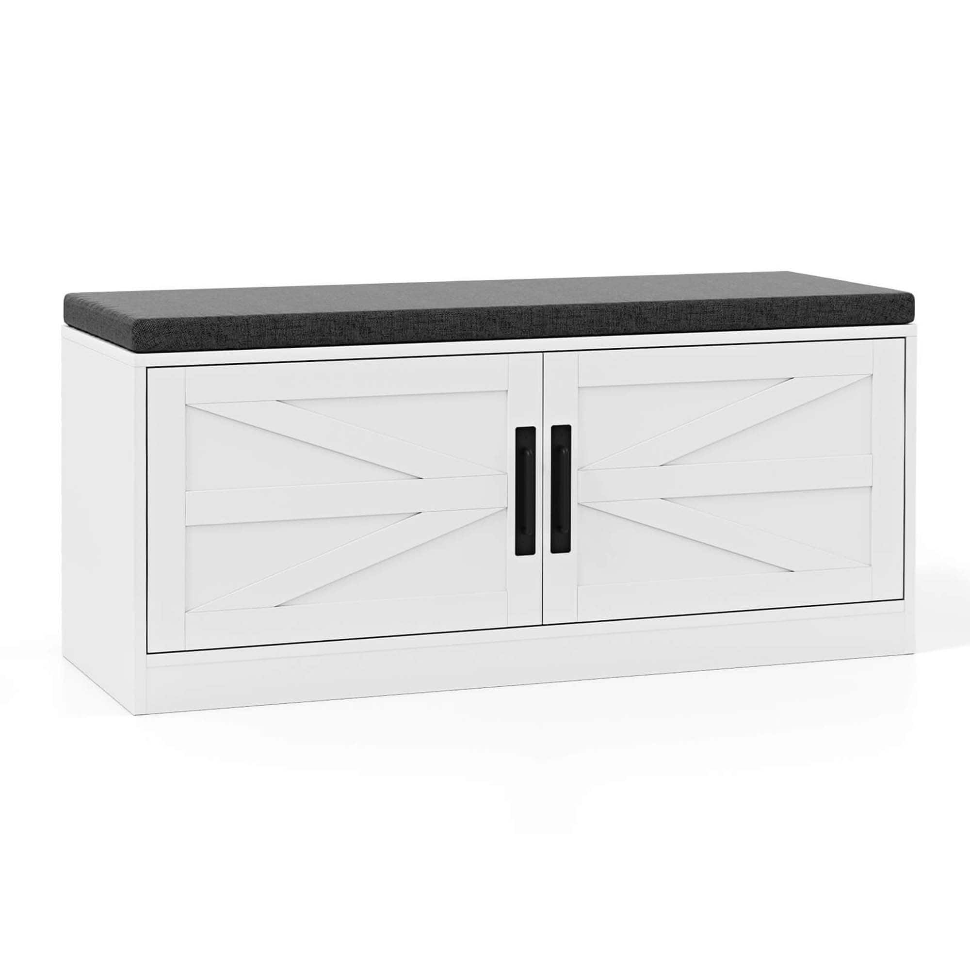 Front. Costway - Costway Shoe Bench Farmhouse Shoe Rack Organizer with Cushion 2 Doors 2 Adjustable Shelves - White.