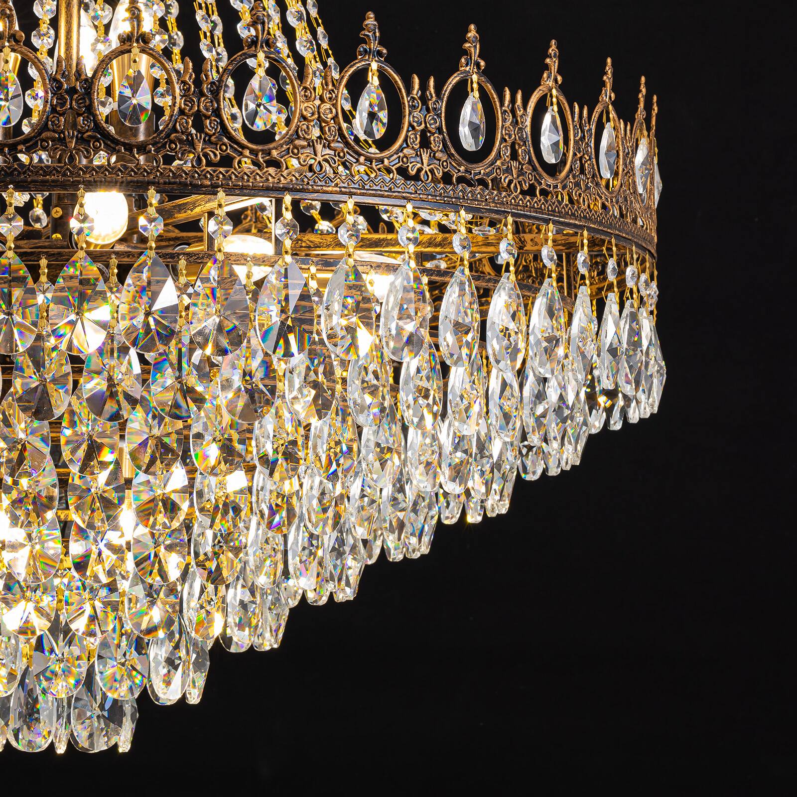 Alt View 9. Siljoy - 32 Inch Luxury Empire Crystal Chandelier, 10-Light K9 Teardrop Crystal Pendant Light for Foyer, Staircase and Entryway - Black.