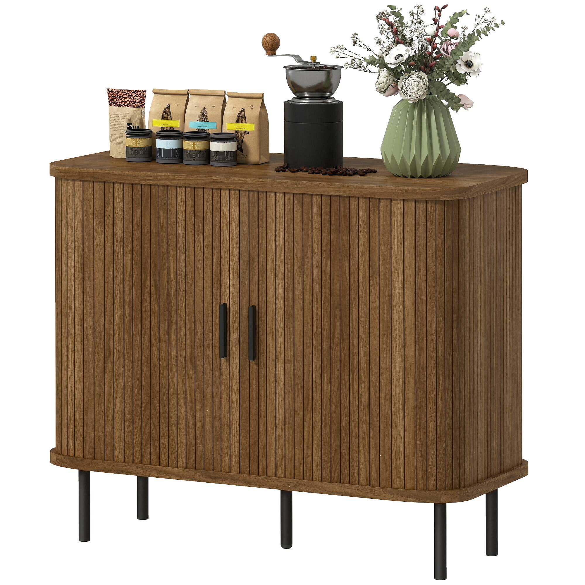 Front. Homcom - Sideboard Buffet Cabinet with Storage - Walnut.