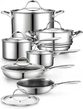 Cooks Standard - Multi-Ply Clad Cookware Set, 12-Piece Pots and Pans - Stainless Steel