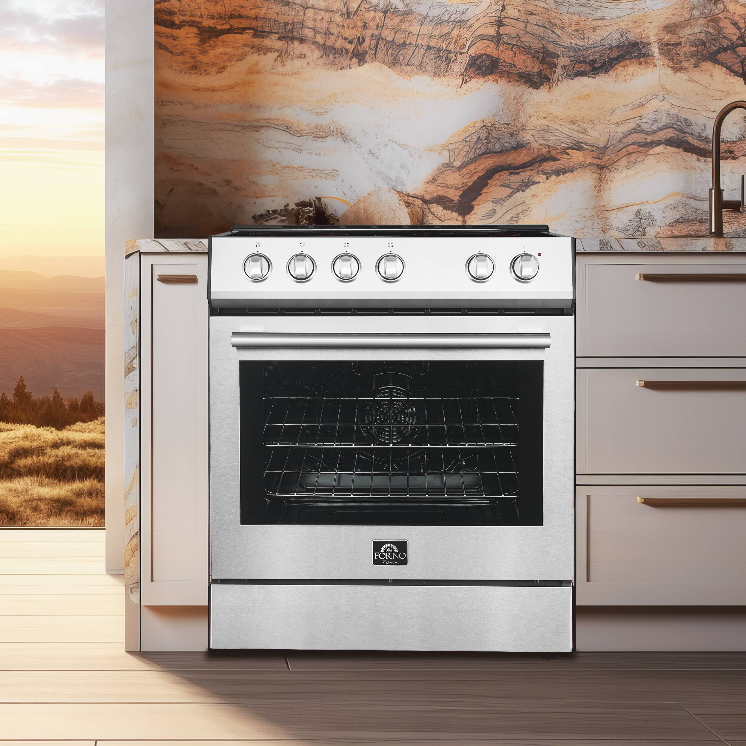 Alt View 17. Forno Appliances - Leonardo Espresso 5.0 cu. ft. Slide-In Oven Electric Convection Range in Stainless-Steel with Antique Brass Accents - Stainless steel.