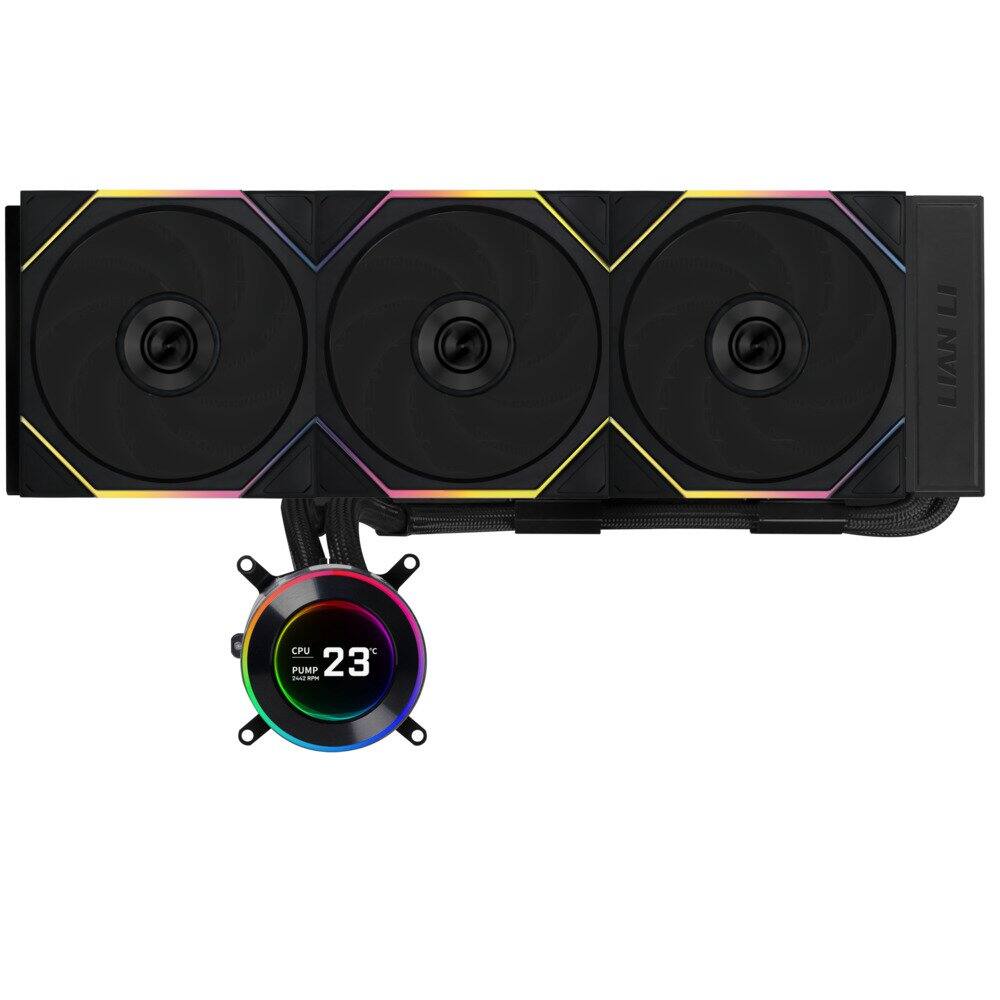 Lian Li - Hydroshift II 360 TL RGB Liquid CPU Cooler - 360mm AIO 3X 120 RGB Fans 2.1" IPS LCD Screen LGA 1851/1700, AMD AM5/AM4 - Black