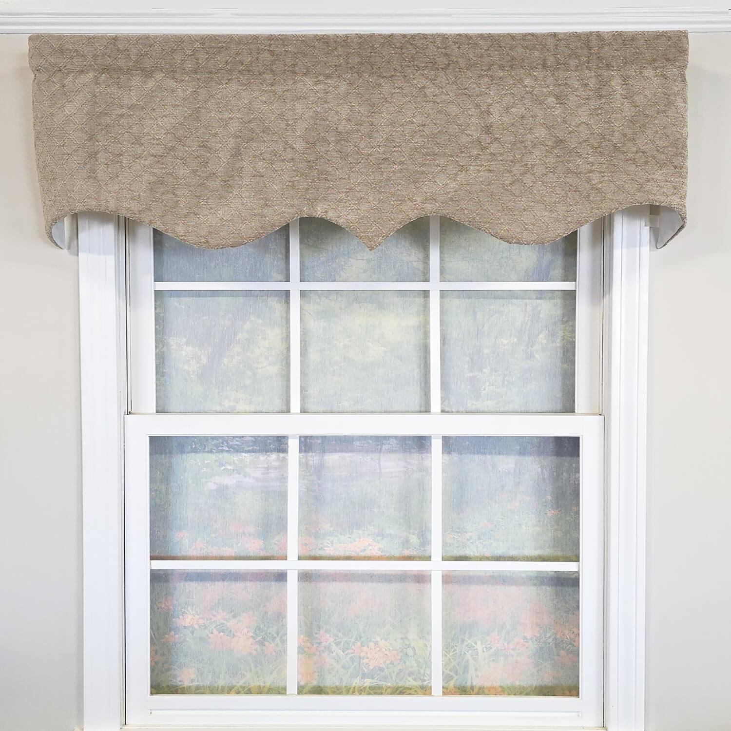 Angle. RLF Home - RLF Home 100% Cotton Chenille Regal  Fully lined Windows Rod Pocket Valance 50" x 17"  Beige - Beige.