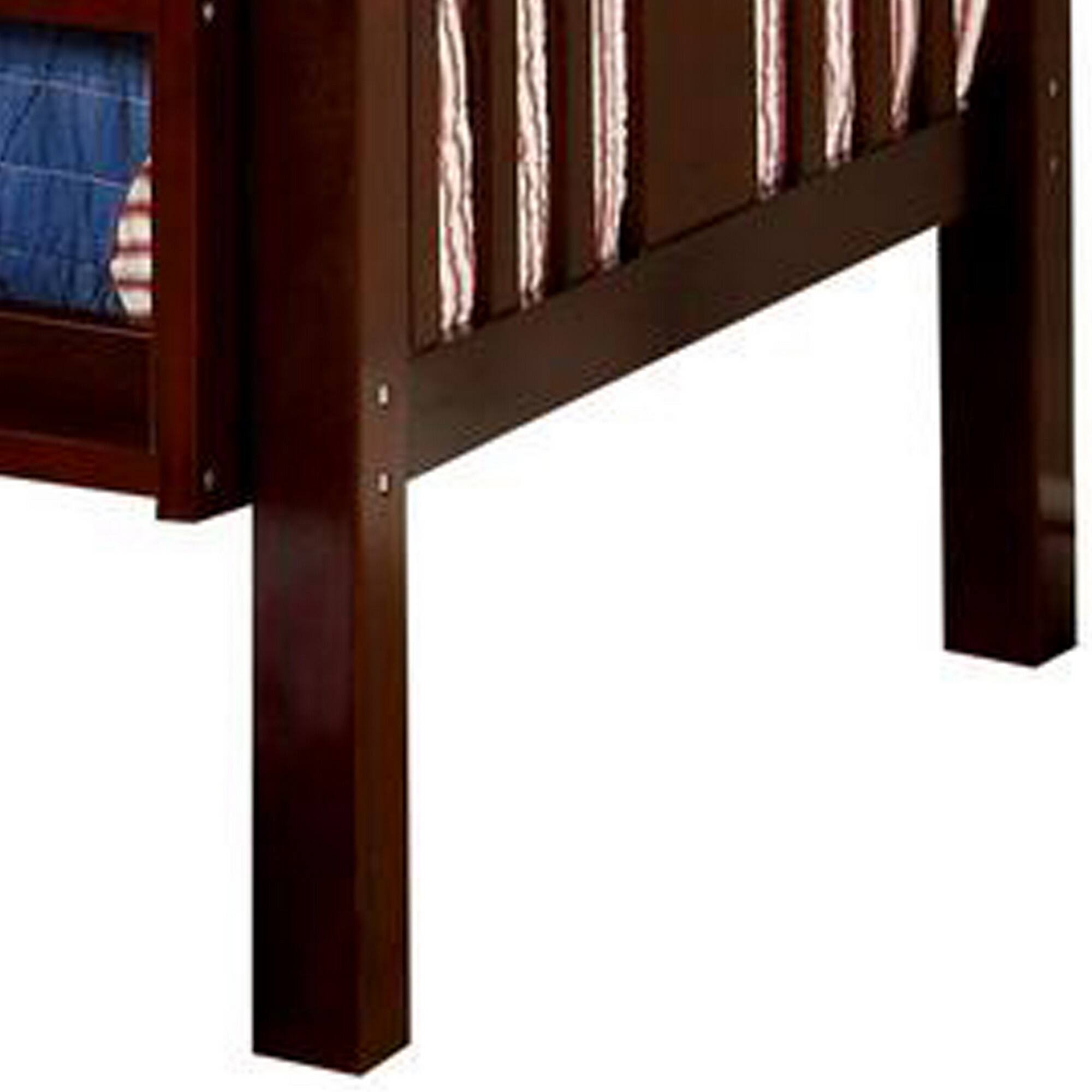 Alt View 2. Manhattan Lane - Slatted Twin Over Twin Bunk Bed with Attached Ladder - Brown.