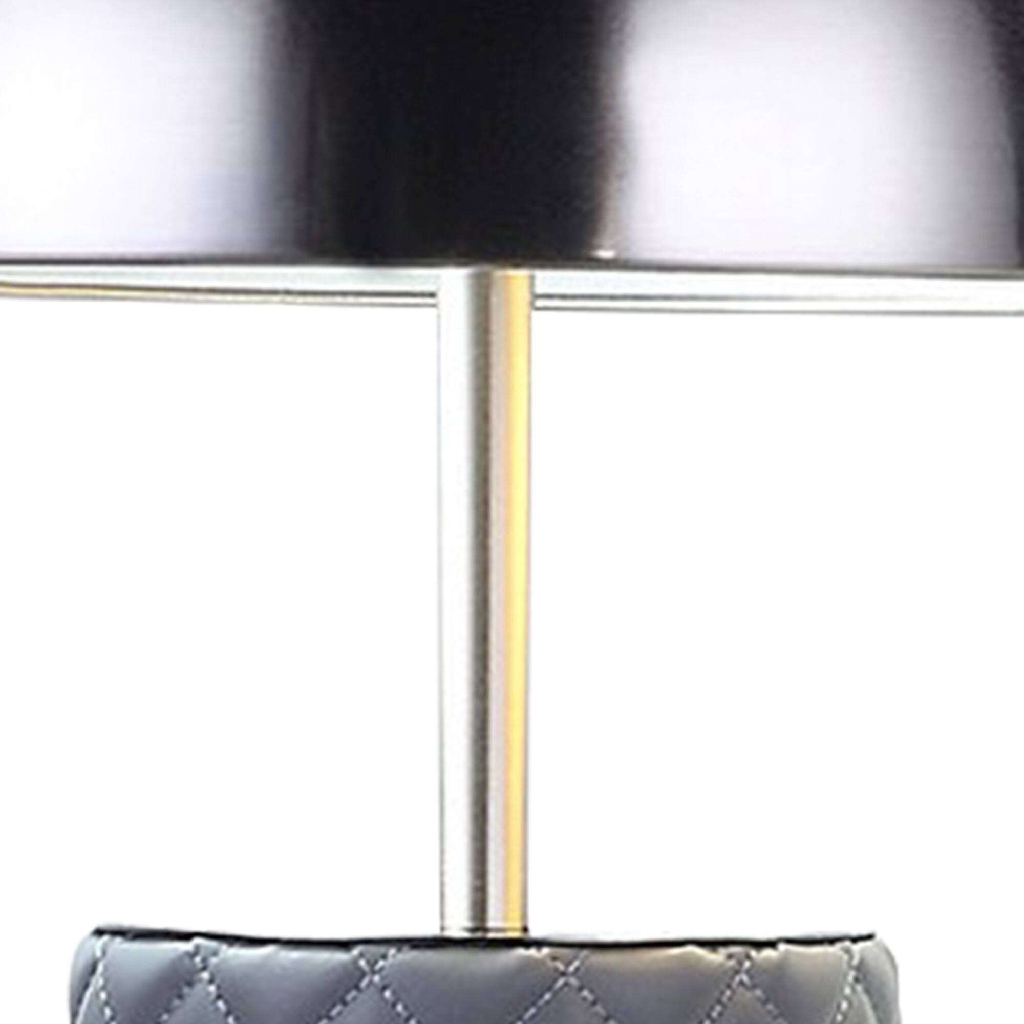 Left. Manhattan Lane - Aria 21 Inch Table Lamp, Dome Shade, Round, Faux Leather - Blackened Silver, Gray.