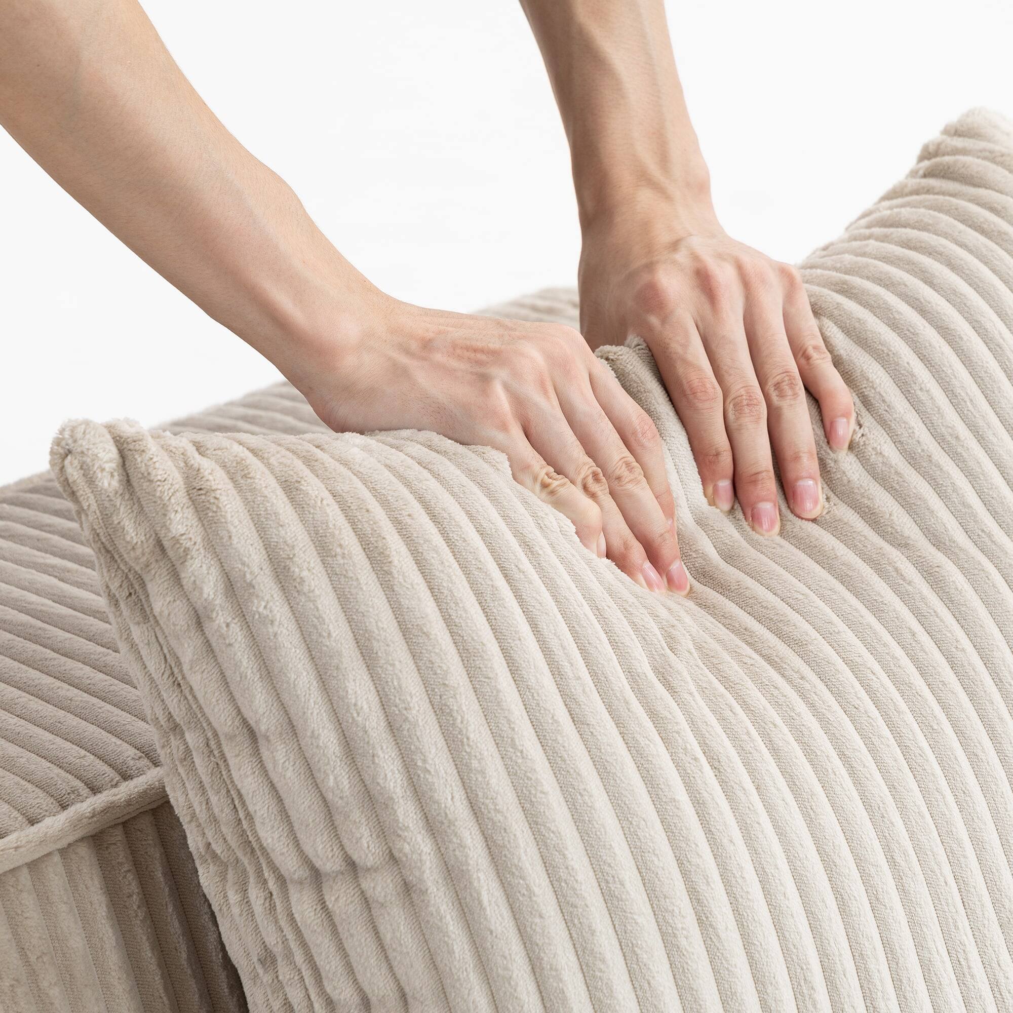 Back. Resenkos - Sctional Couches Set, Soft Durable Corduroy Upholstery Sofa, Multi-Person Comfort, Cushions - Beige.