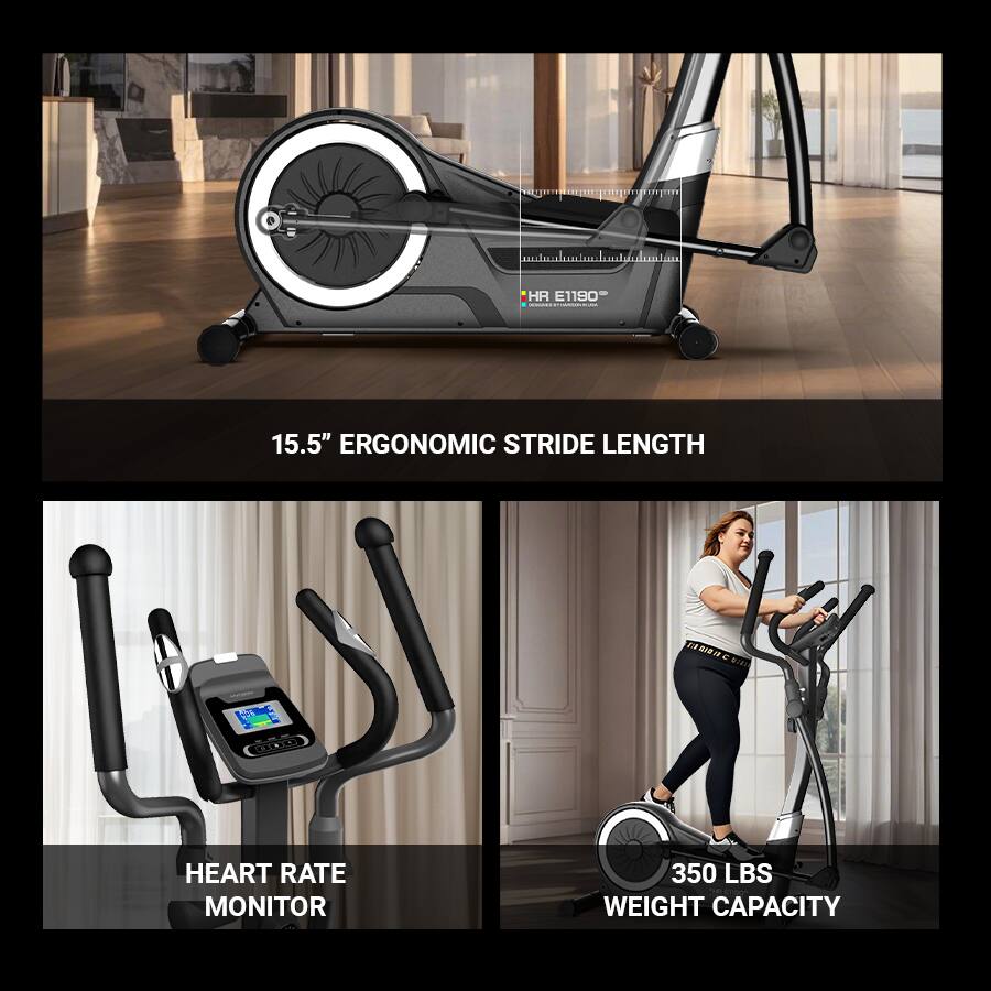 HR E1190: 15.5" Ergonomic Stride Length, Built-in Heart Rate Monitor, 350 LBS Weight Capacity