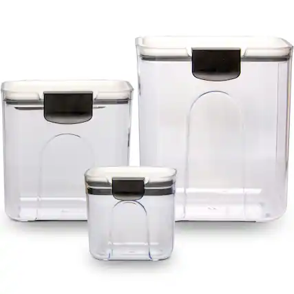 Front. Cheer Collection - 3 Piece Set of Airtight Food Storage Containers, Pantry Organization and Storage Container Set, Kitchen Containers - White.