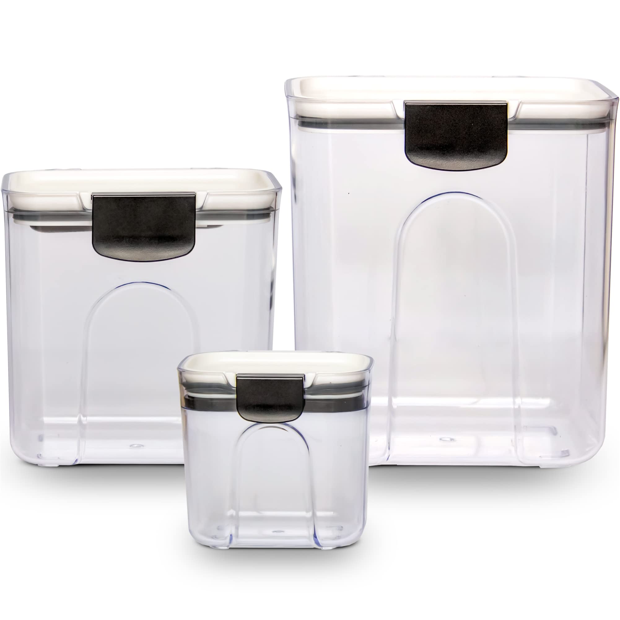 Front. Cheer Collection - 3 Piece Set of Airtight Food Storage Containers, Pantry Organization and Storage Container Set, Kitchen Containers - White.