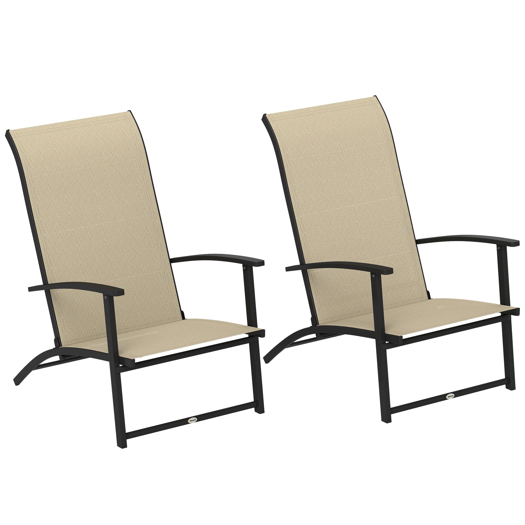 Outsunny - Folding Patio Chairs Set of 2, Portable Outdoor Dining Chairs with High Back, Armrests, Breathable Mesh Fabric Seat - Beige