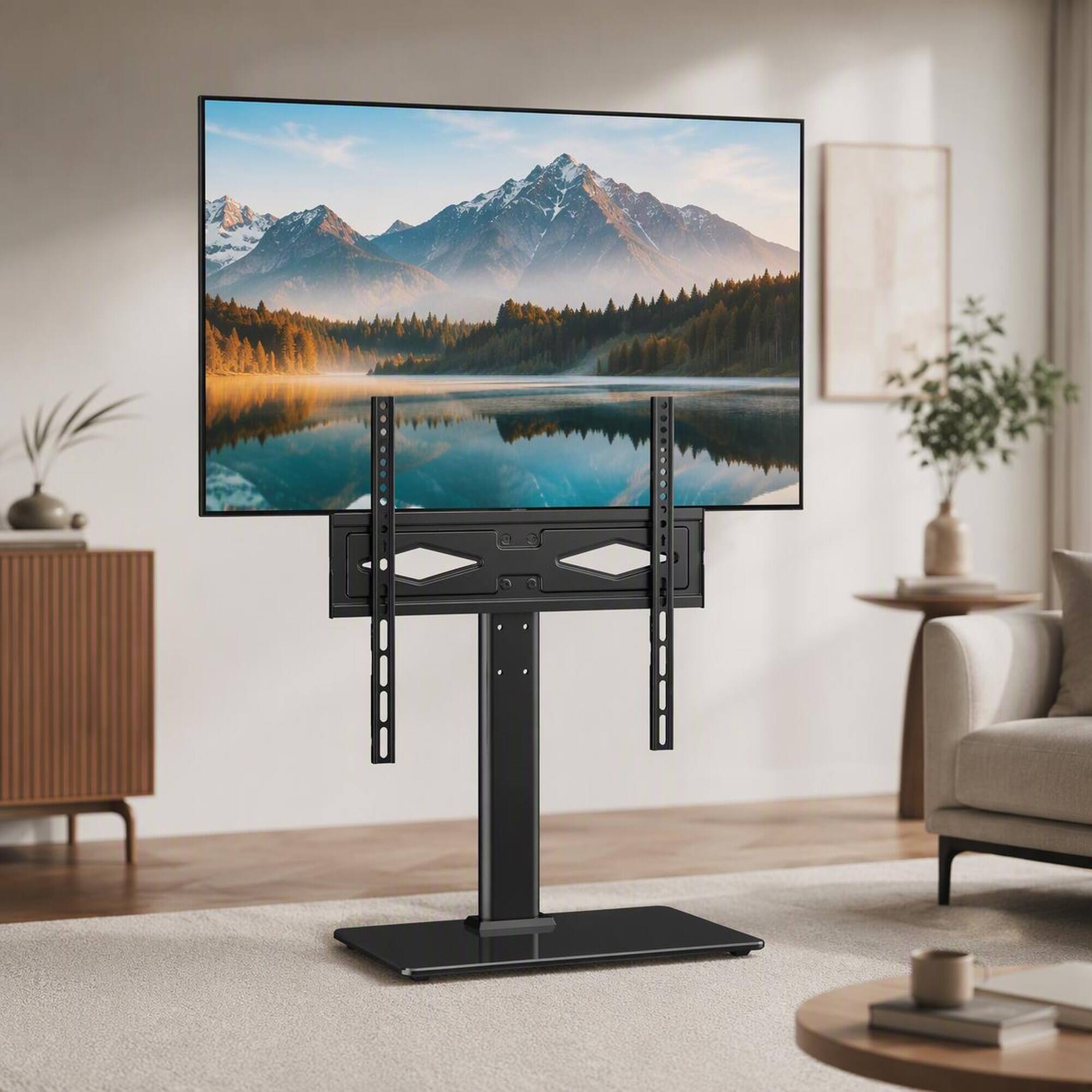 Front. RYHNUYNE - Swivel Universal TV Stand Mount, Height Adjustable Tempered Glass Base For 32-55 Inch TVs - Black.