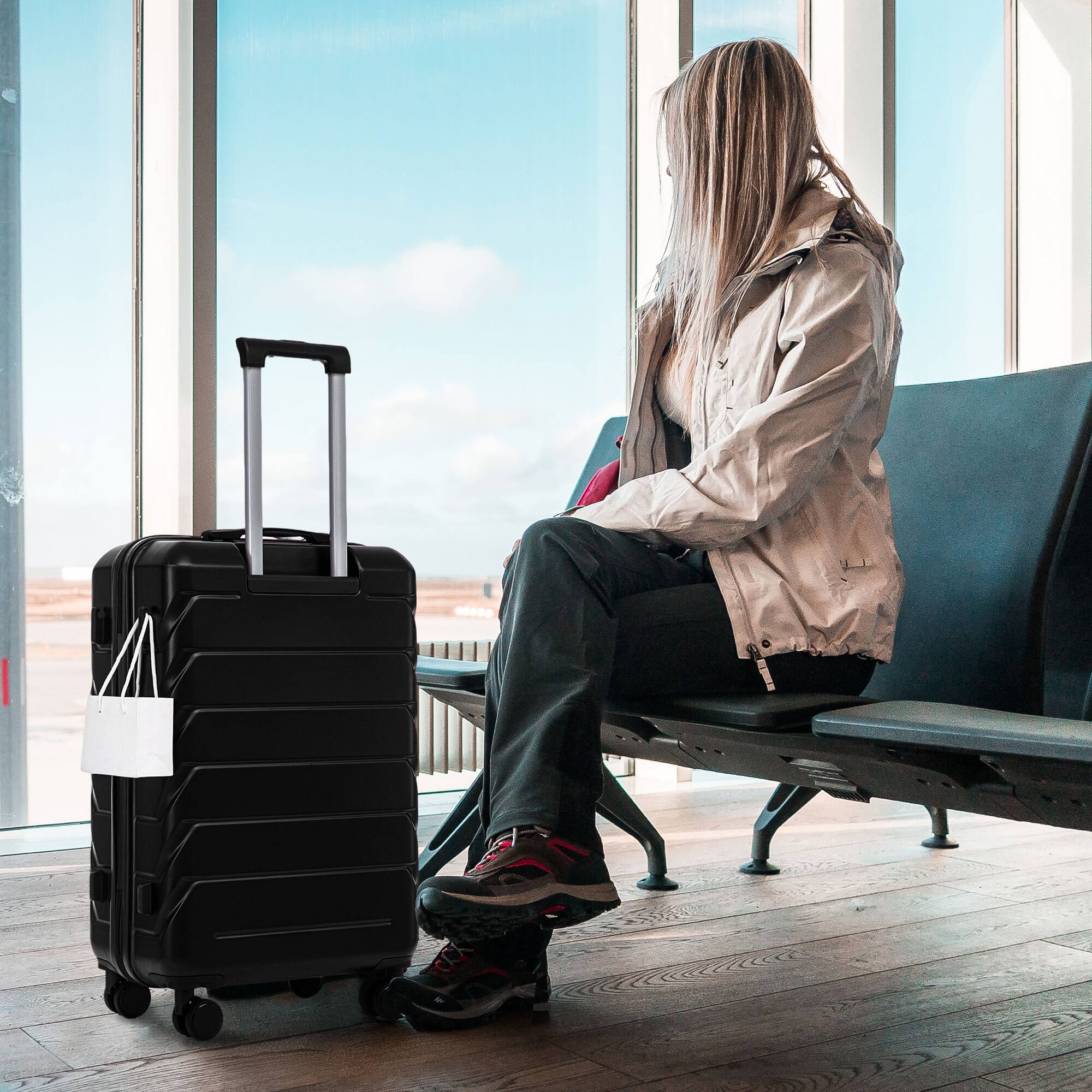 Left. Dexmalle - Dexmalle-3Pces 20"/24"/28" ABS Spinner Wheel Luggage-Black - Black.