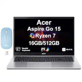 Acer - Upgraded - Aspire Go 15 Laptop 15.6 FHD Display (Ryzen 7 5825U, 16GB, 512GB SSD, Win 11 Home) w/Dockztorm Wireless Mouse - Iron Grey