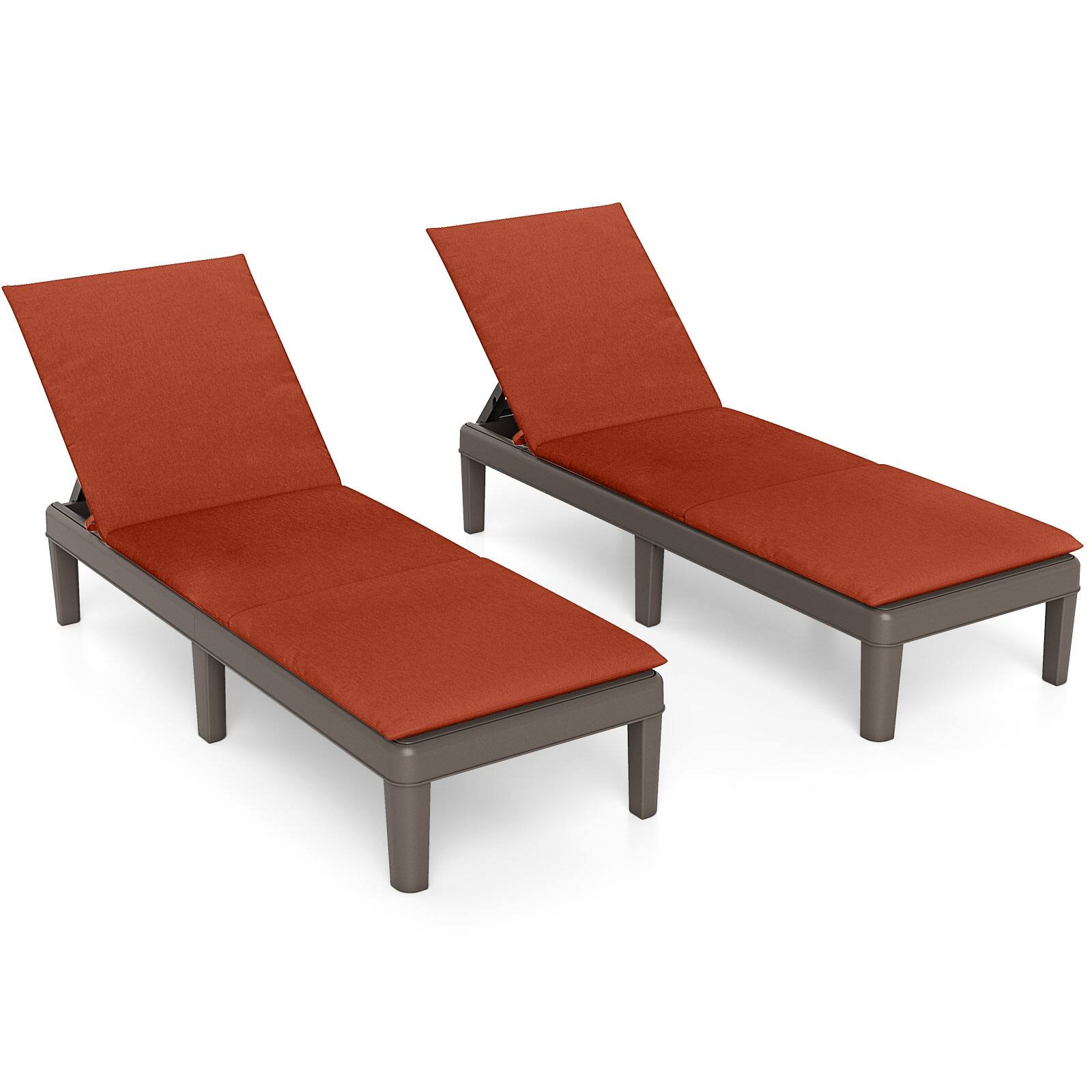 Alt View 1. Gymax - Gymax 2PCS Patio Lounge Chair Recliner Chair w/ 3-Position Adjustable Backrest & Cushion Brown & Orange - Brown, Orange.