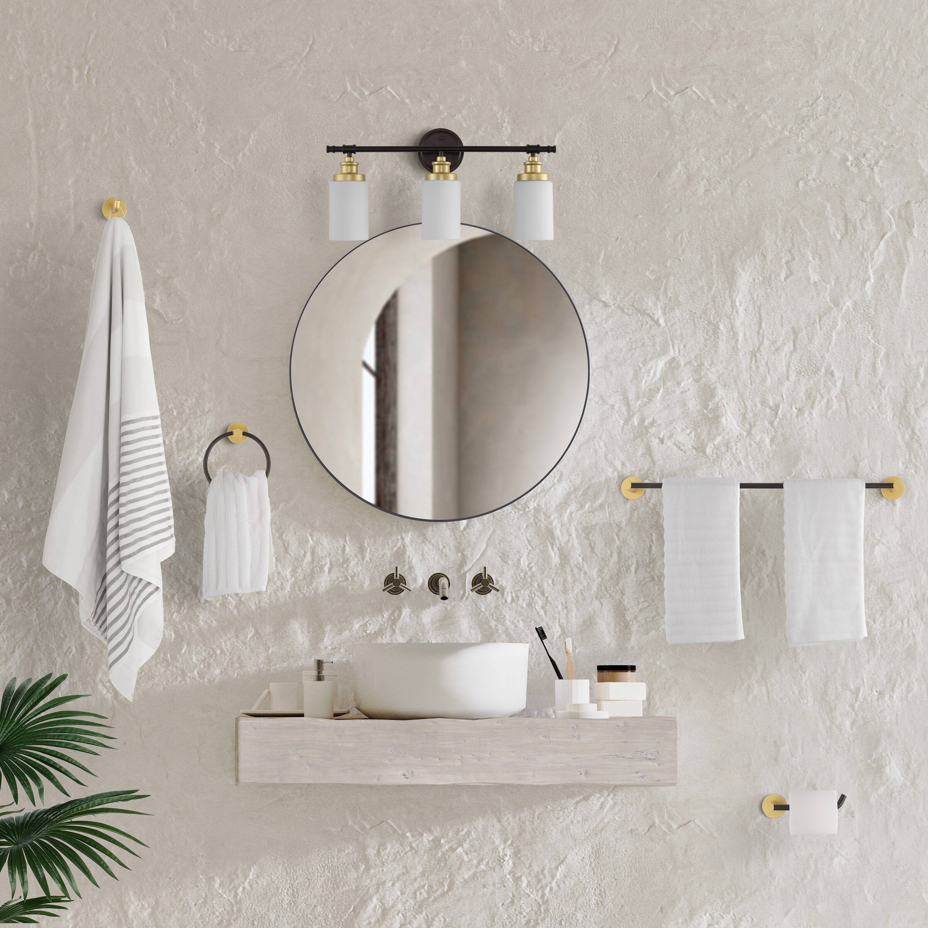 Alt View 8. Jonathan Y - Egan 23.25" 3-Light Vanity Light with Glass Shades and Bathroom Accessory Set, Oil Rubbed Bronze/Gold Painting (5-Piece) - Oil Rubbed Bronze/Gold Painting.